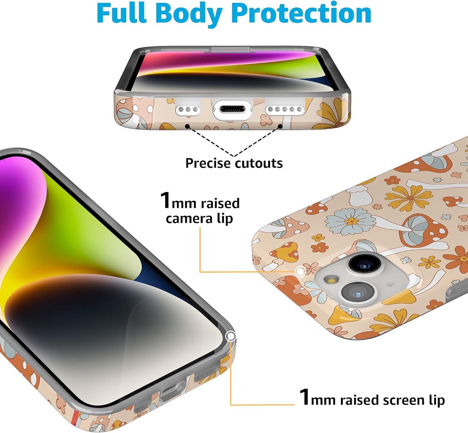 imageCasely iPhone 15 Plus Case Outside the Lines Crayola Marker Compatible with MagSafe Classic Ultra Slim DesignMushroom Magic Retro Floral