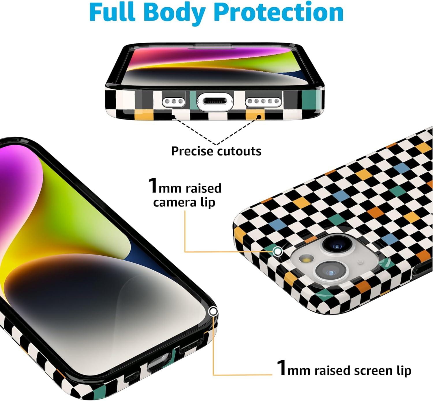 imageCasely iPhone 15 Plus Case Outside the Lines Crayola Marker Compatible with MagSafe Classic Ultra Slim DesignOld Skool Retro Checkerboard