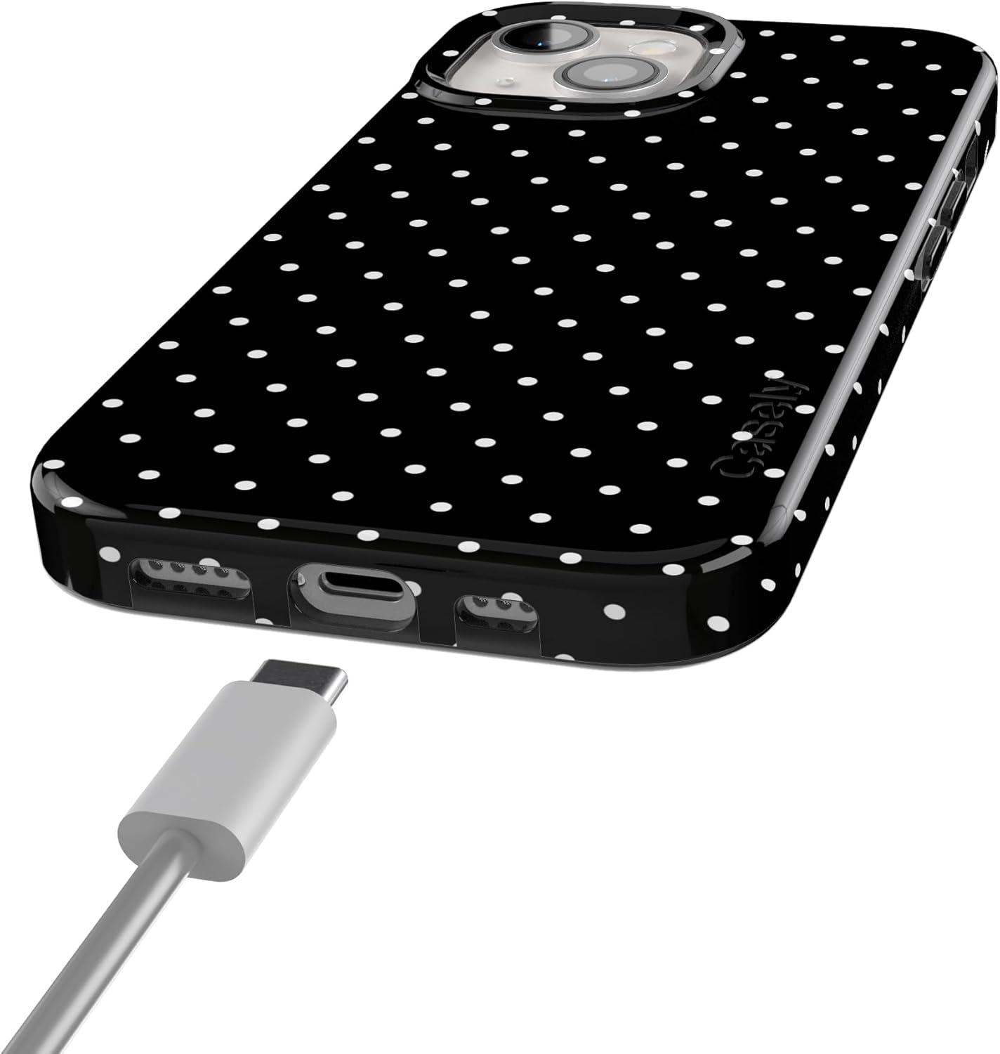 imageCasely iPhone 15 Plus Case Outside the Lines Crayola Marker Compatible with MagSafe Classic Ultra Slim DesignOn the Dot Black Polka Dot