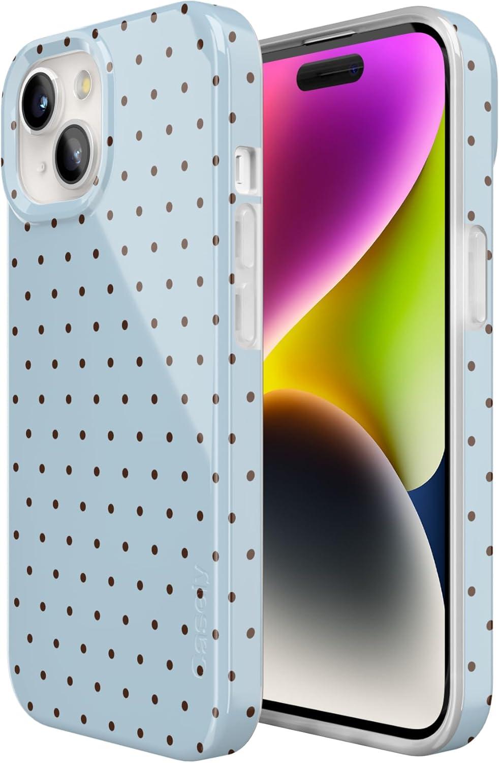 imageCasely iPhone 15 Plus Case Outside the Lines Crayola Marker Compatible with MagSafe Classic Ultra Slim DesignOn the Dot Blue Polka Dot