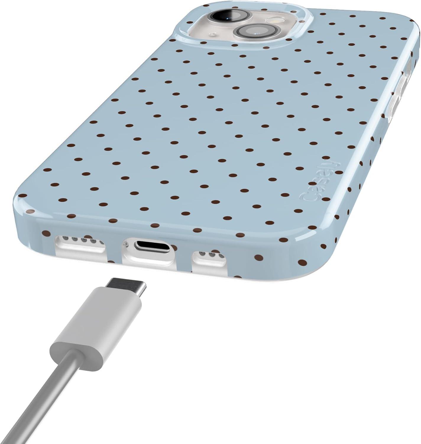 imageCasely iPhone 15 Plus Case Outside the Lines Crayola Marker Compatible with MagSafe Classic Ultra Slim DesignOn the Dot Blue Polka Dot