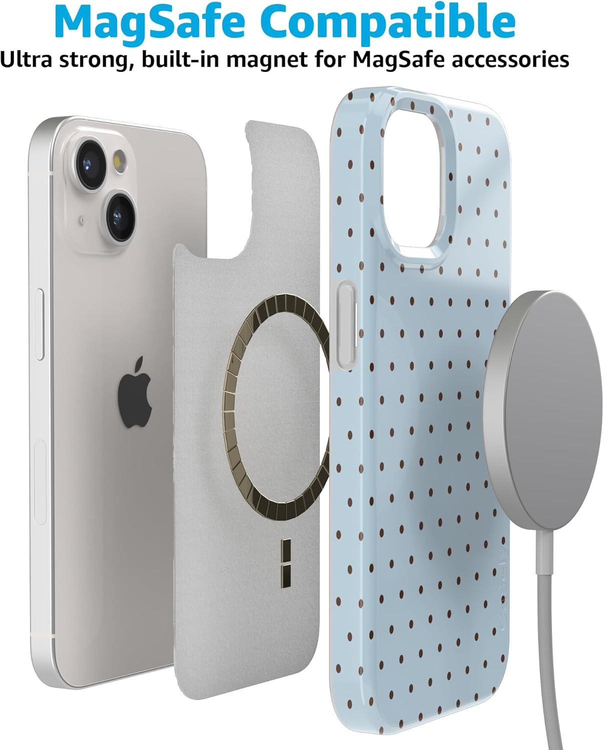 imageCasely iPhone 15 Plus Case Outside the Lines Crayola Marker Compatible with MagSafe Classic Ultra Slim DesignOn the Dot Blue Polka Dot