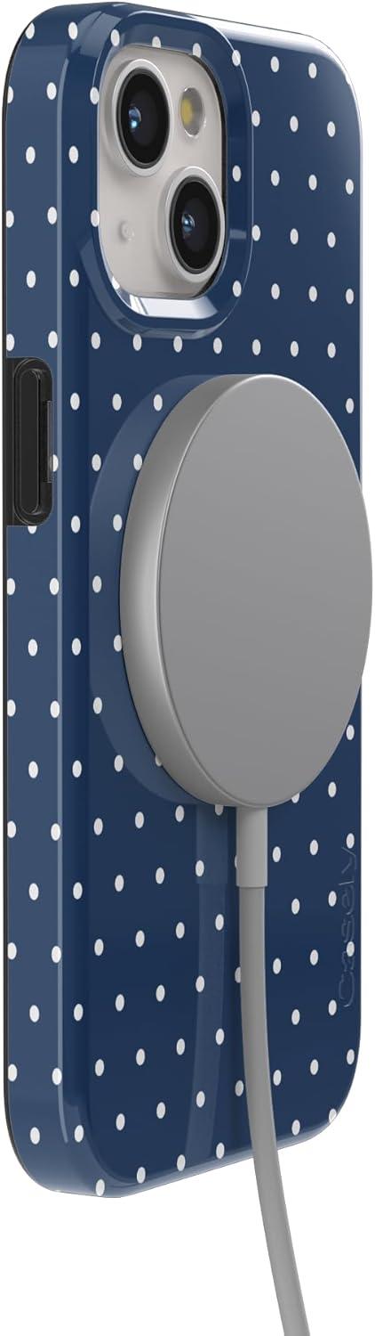 imageCasely iPhone 15 Plus Case Outside the Lines Crayola Marker Compatible with MagSafe Classic Ultra Slim DesignOn the Dot Navy Polka Dot