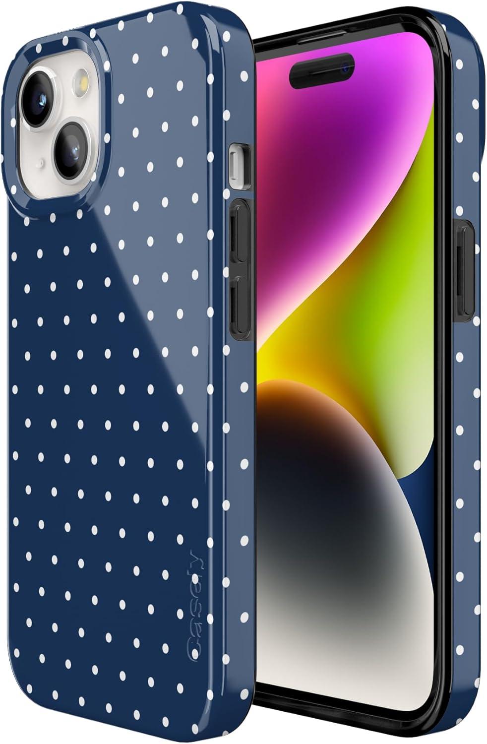 imageCasely iPhone 15 Plus Case Outside the Lines Crayola Marker Compatible with MagSafe Classic Ultra Slim DesignOn the Dot Navy Polka Dot