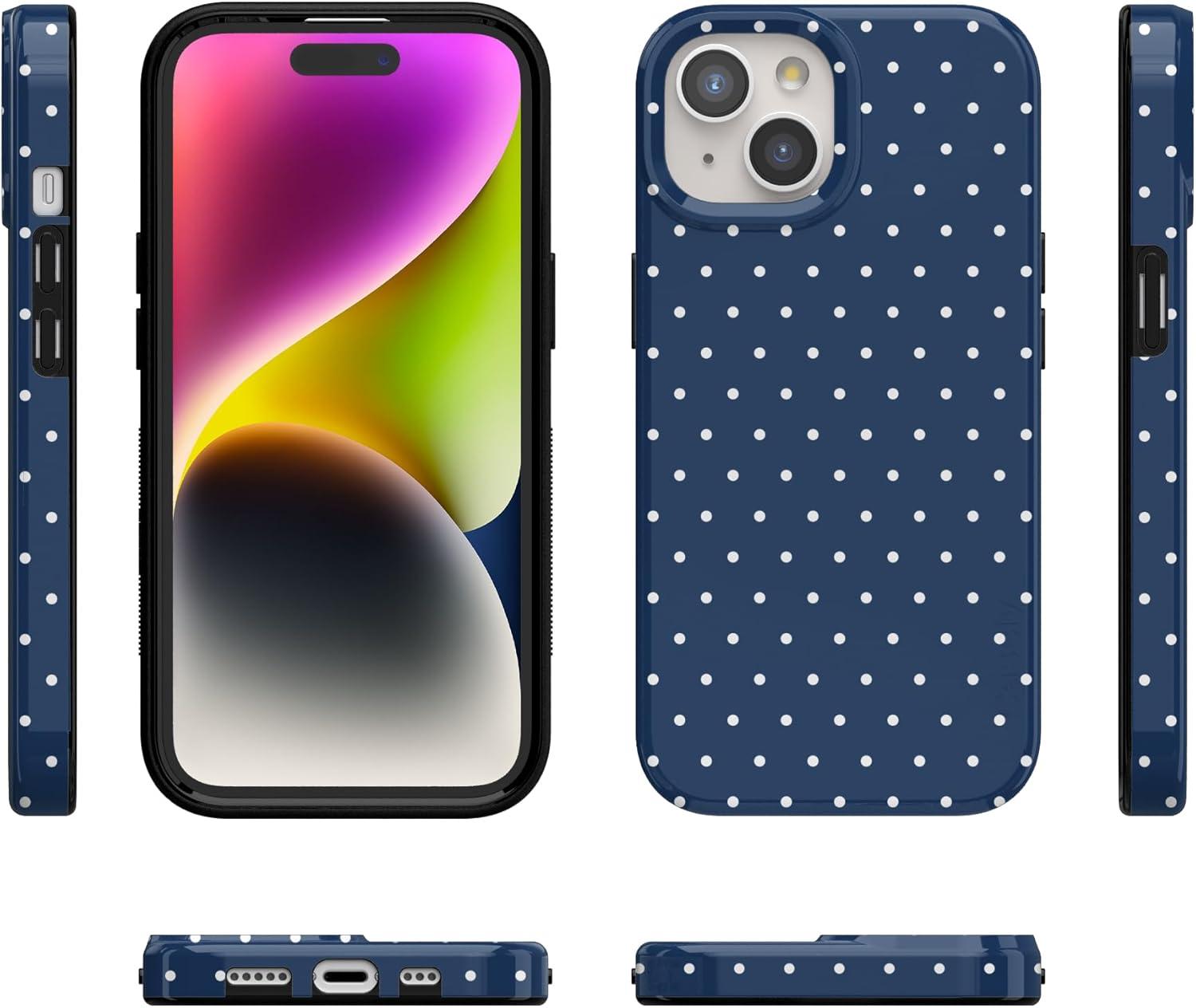 imageCasely iPhone 15 Plus Case Outside the Lines Crayola Marker Compatible with MagSafe Classic Ultra Slim DesignOn the Dot Navy Polka Dot