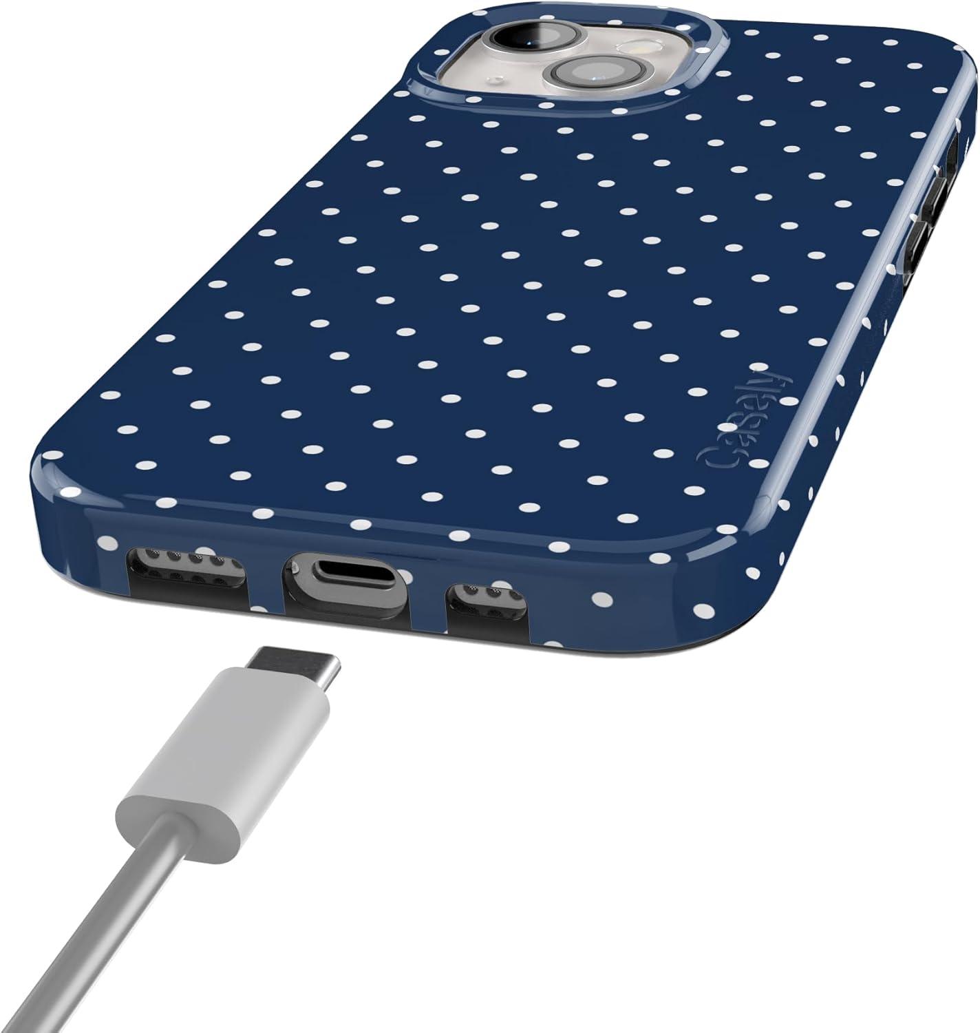 imageCasely iPhone 15 Plus Case Outside the Lines Crayola Marker Compatible with MagSafe Classic Ultra Slim DesignOn the Dot Navy Polka Dot