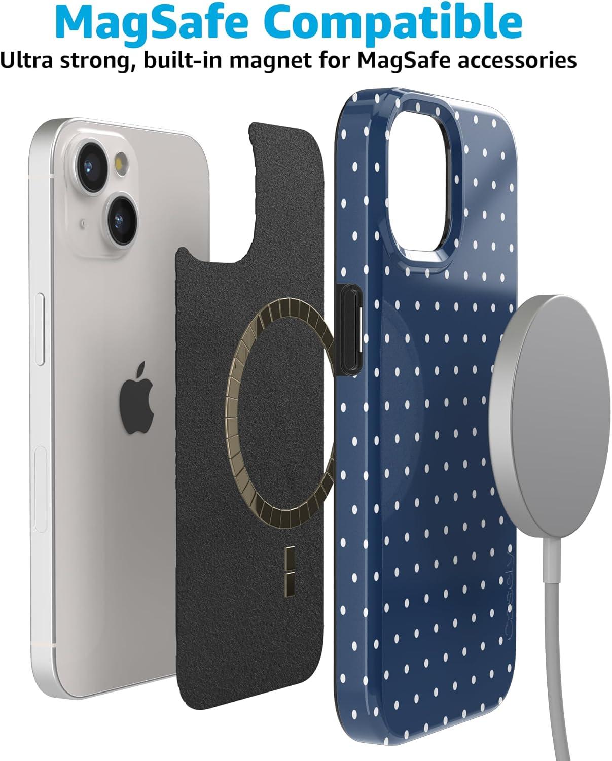 imageCasely iPhone 15 Plus Case Outside the Lines Crayola Marker Compatible with MagSafe Classic Ultra Slim DesignOn the Dot Navy Polka Dot