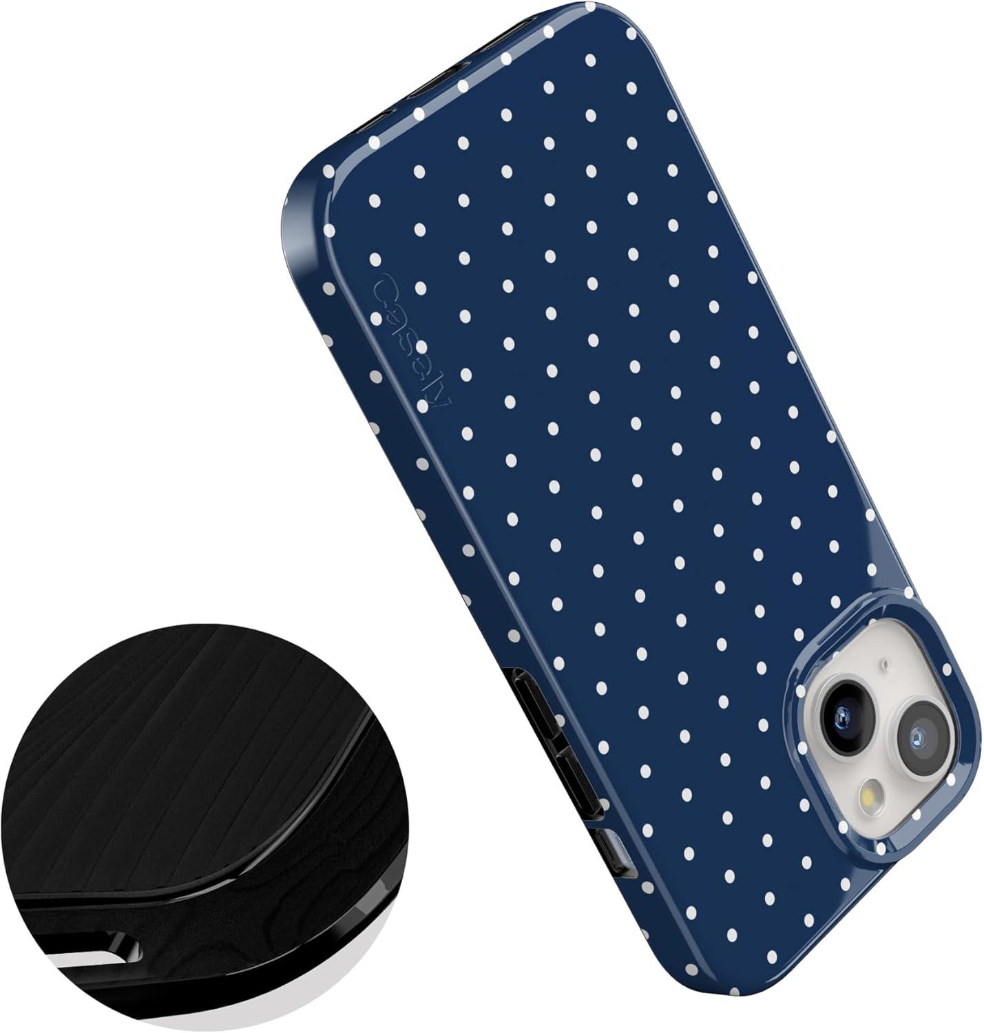 imageCasely iPhone 15 Plus Case Outside the Lines Crayola Marker Compatible with MagSafe Classic Ultra Slim DesignOn the Dot Navy Polka Dot