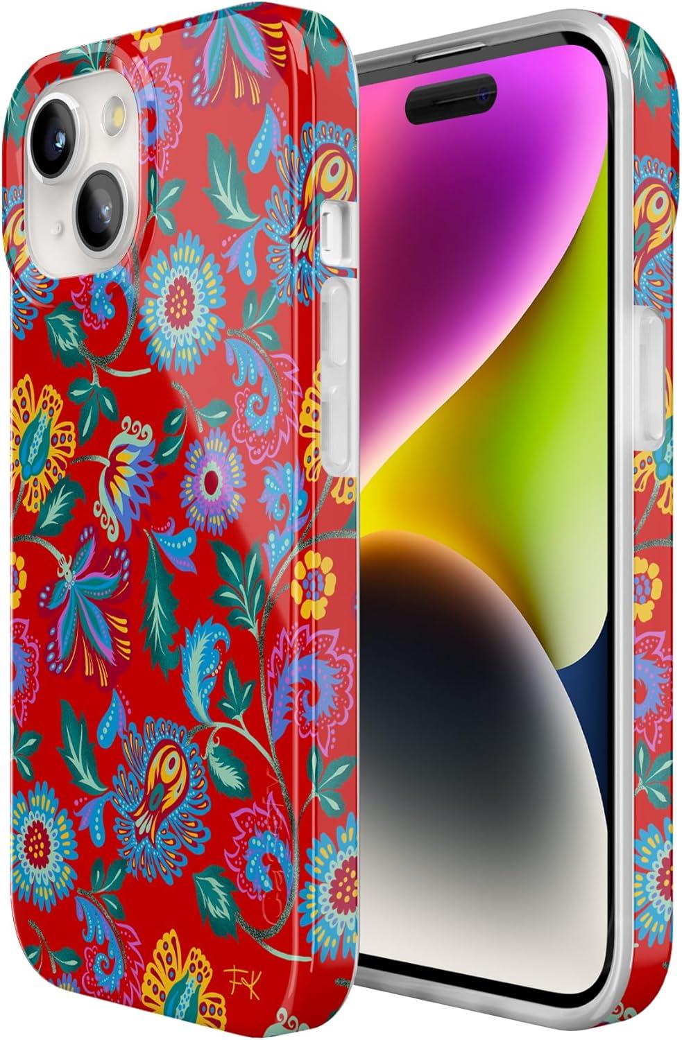 imageCasely iPhone 15 Plus Case Outside the Lines Crayola Marker Compatible with MagSafe Classic Ultra Slim DesignPainted Flowers Frida Kahlo Floral