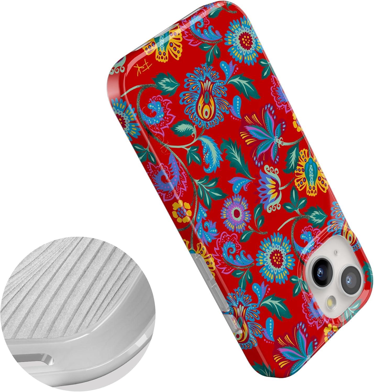 imageCasely iPhone 15 Plus Case Outside the Lines Crayola Marker Compatible with MagSafe Classic Ultra Slim DesignPainted Flowers Frida Kahlo Floral
