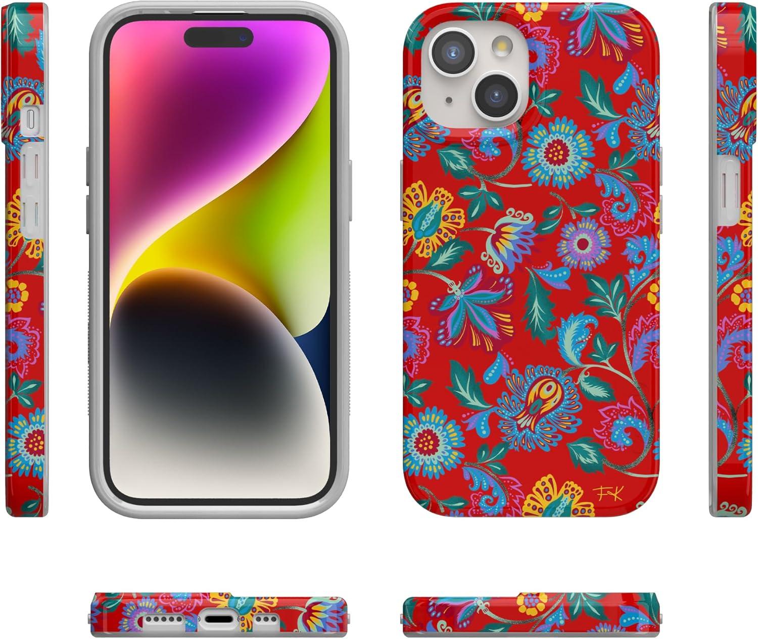 imageCasely iPhone 15 Plus Case Outside the Lines Crayola Marker Compatible with MagSafe Classic Ultra Slim DesignPainted Flowers Frida Kahlo Floral