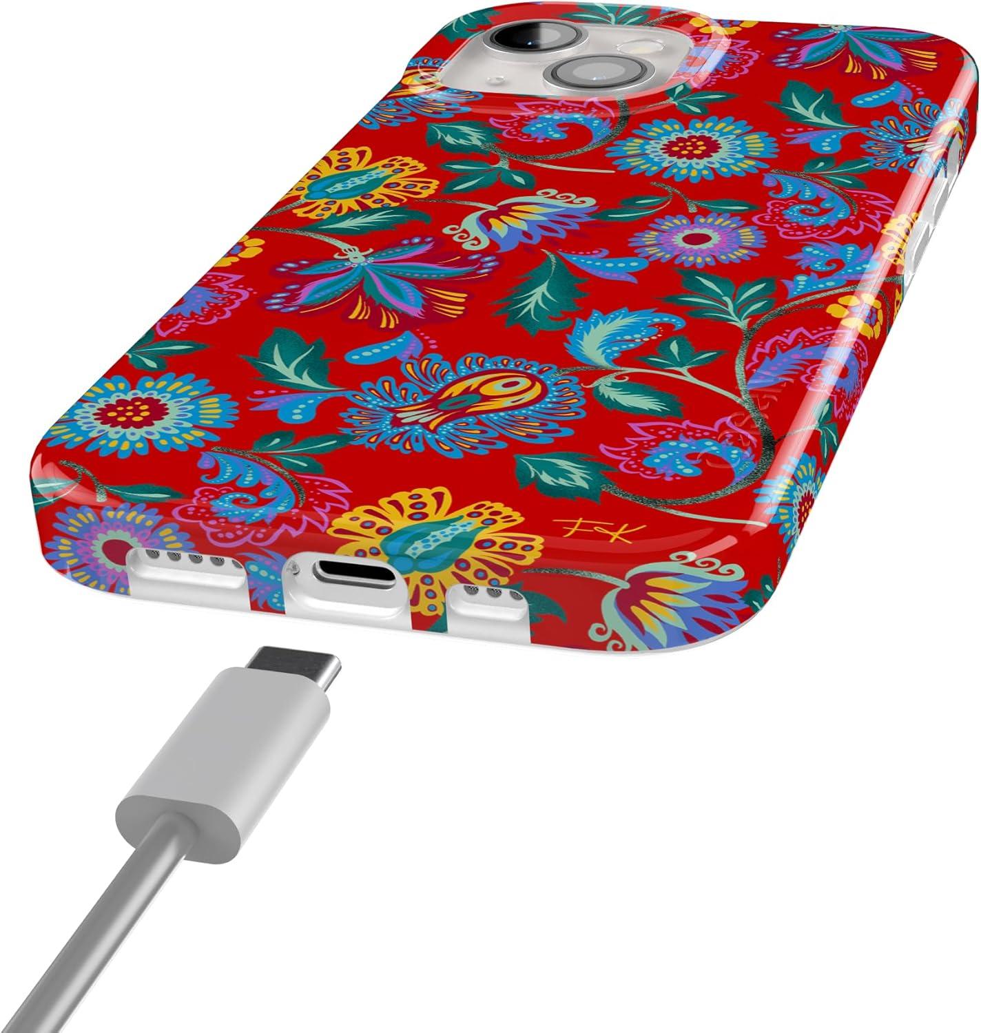 imageCasely iPhone 15 Plus Case Outside the Lines Crayola Marker Compatible with MagSafe Classic Ultra Slim DesignPainted Flowers Frida Kahlo Floral