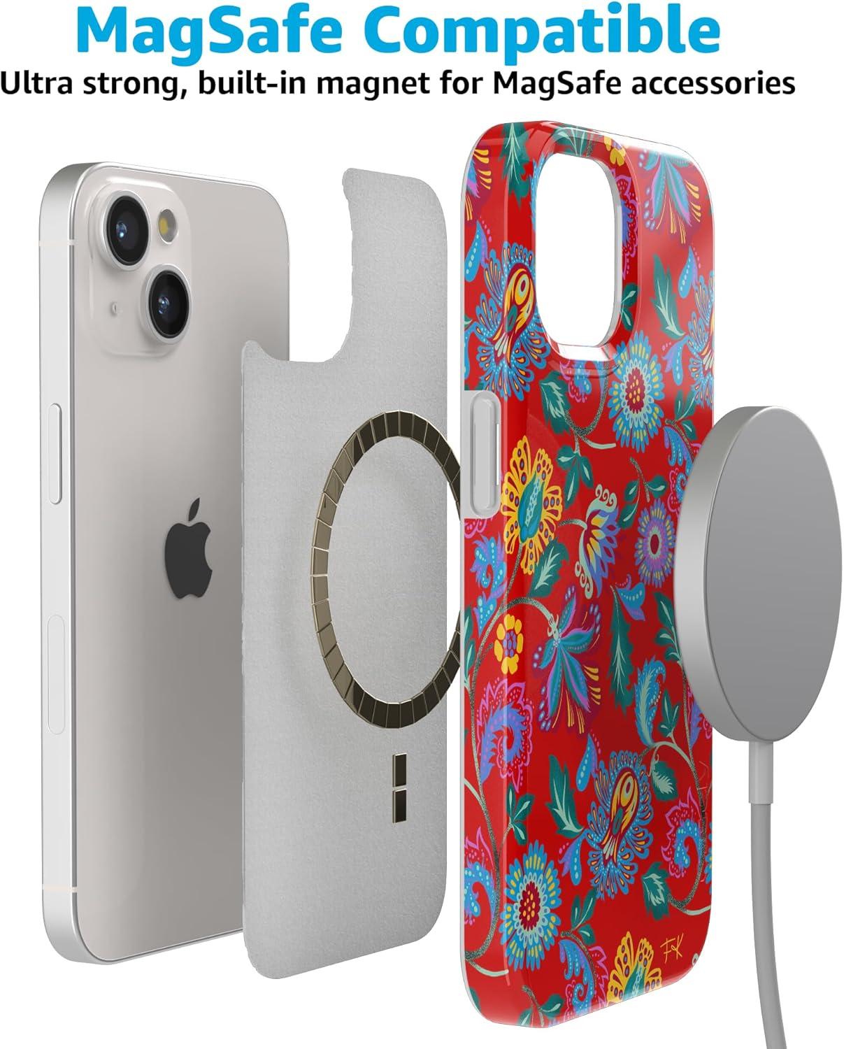imageCasely iPhone 15 Plus Case Outside the Lines Crayola Marker Compatible with MagSafe Classic Ultra Slim DesignPainted Flowers Frida Kahlo Floral