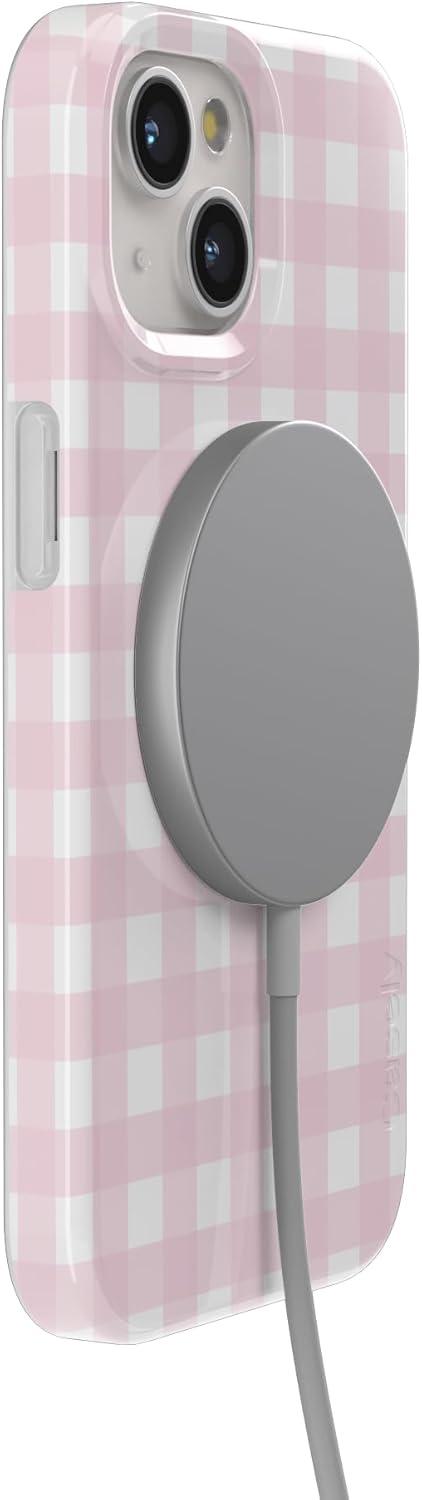 imageCasely iPhone 15 Plus Case Outside the Lines Crayola Marker Compatible with MagSafe Classic Ultra Slim DesignPink Plaid Sunday Best