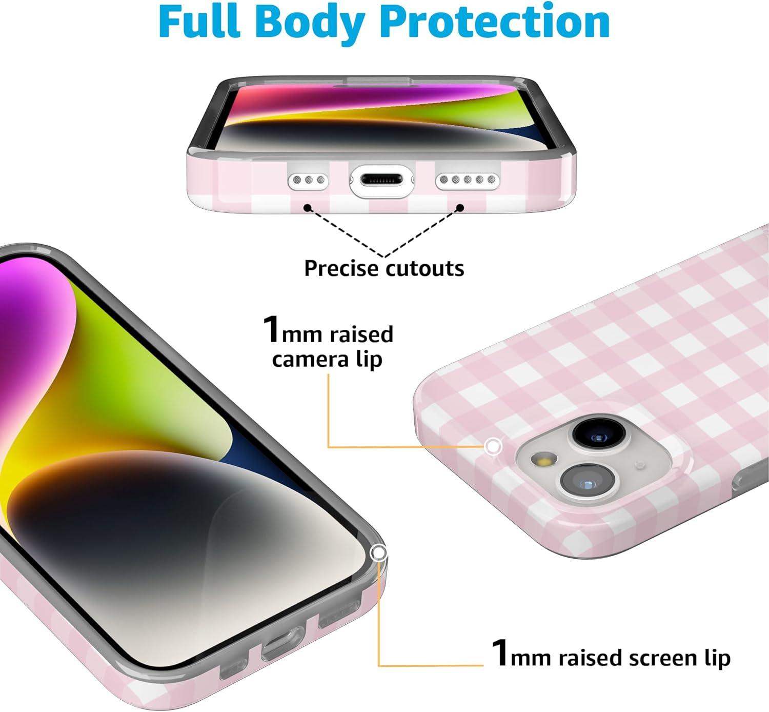 imageCasely iPhone 15 Plus Case Outside the Lines Crayola Marker Compatible with MagSafe Classic Ultra Slim DesignPink Plaid Sunday Best