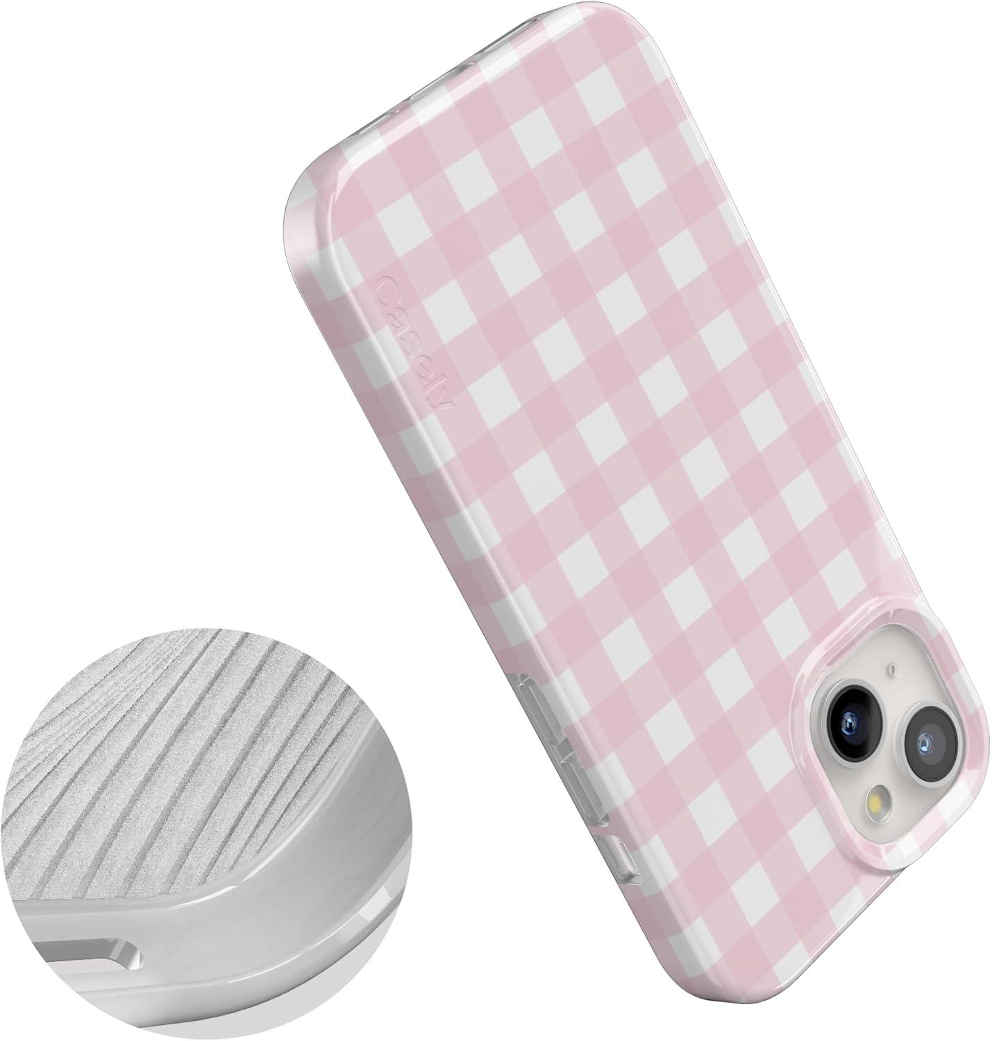 imageCasely iPhone 15 Plus Case Outside the Lines Crayola Marker Compatible with MagSafe Classic Ultra Slim DesignPink Plaid Sunday Best