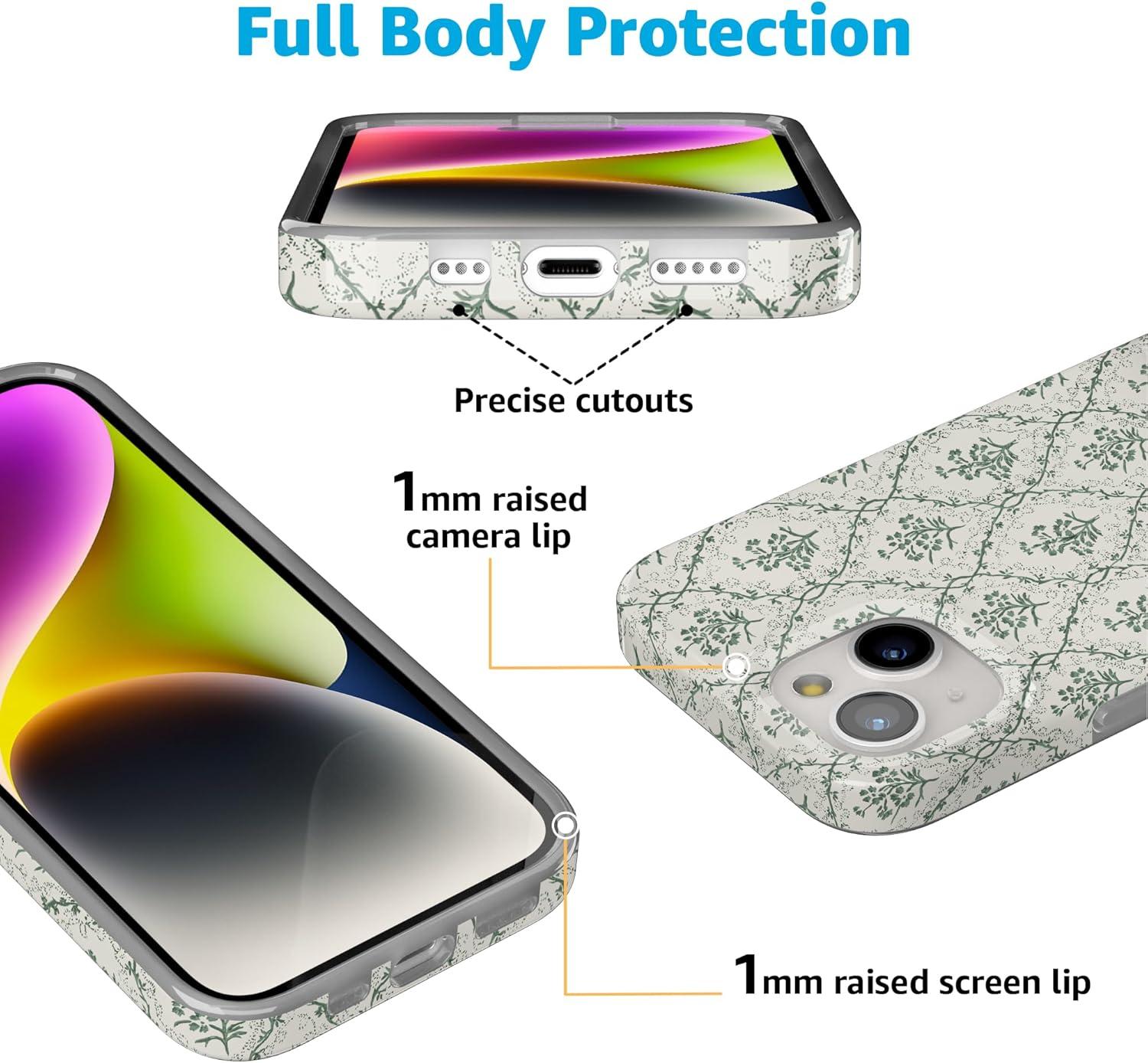imageCasely iPhone 15 Plus Case Outside the Lines Crayola Marker Compatible with MagSafe Classic Ultra Slim DesignSage Tapestry Floral Vines