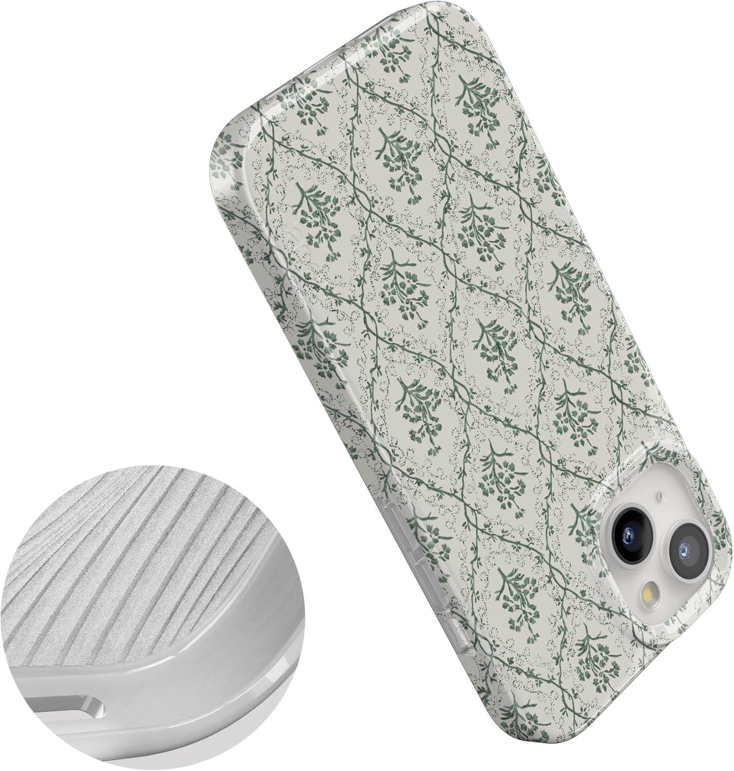 imageCasely iPhone 15 Plus Case Outside the Lines Crayola Marker Compatible with MagSafe Classic Ultra Slim DesignSage Tapestry Floral Vines