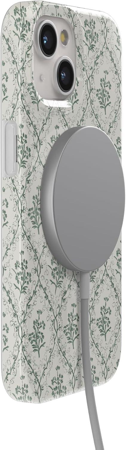 imageCasely iPhone 15 Plus Case Outside the Lines Crayola Marker Compatible with MagSafe Classic Ultra Slim DesignSage Tapestry Floral Vines