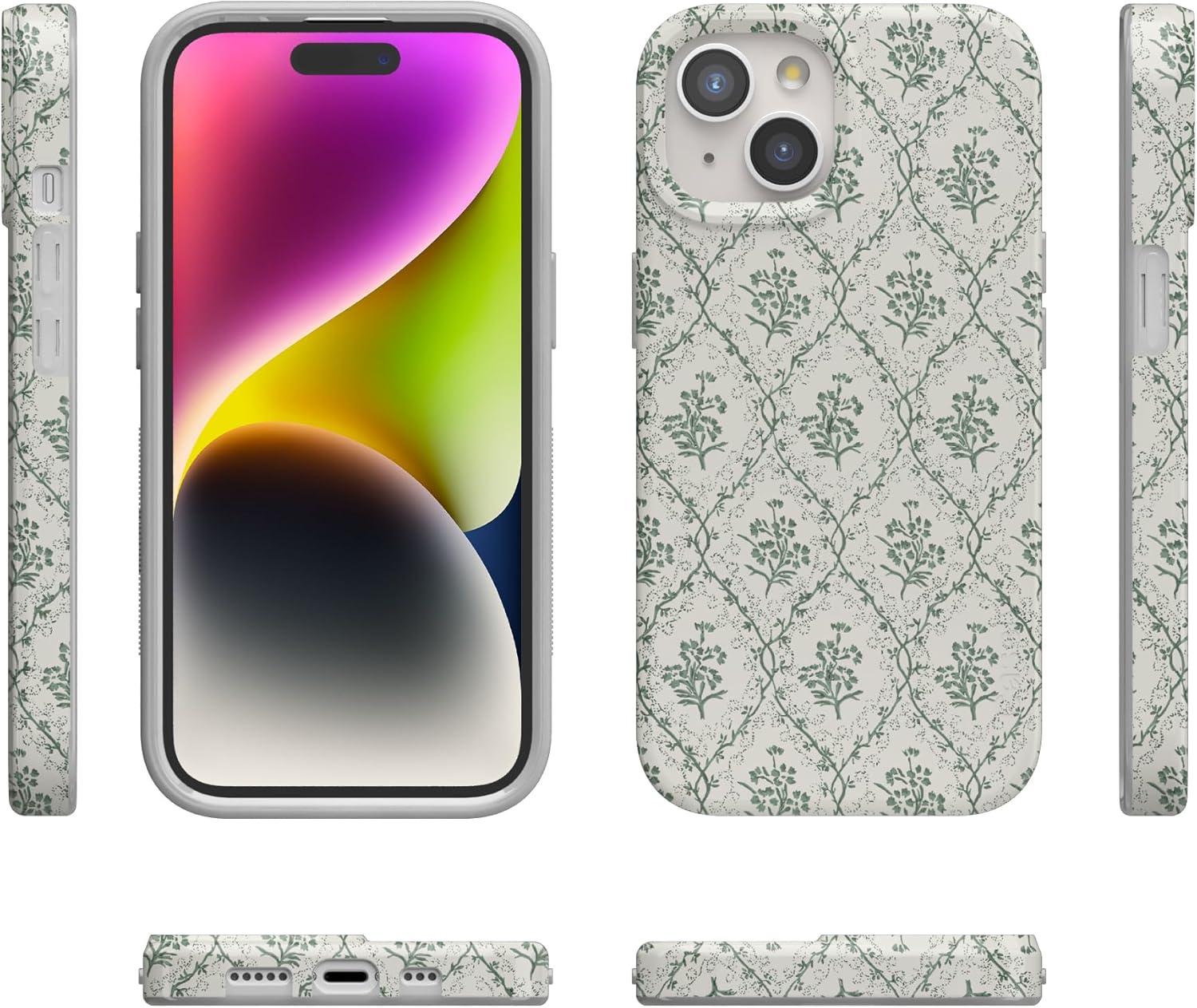 imageCasely iPhone 15 Plus Case Outside the Lines Crayola Marker Compatible with MagSafe Classic Ultra Slim DesignSage Tapestry Floral Vines