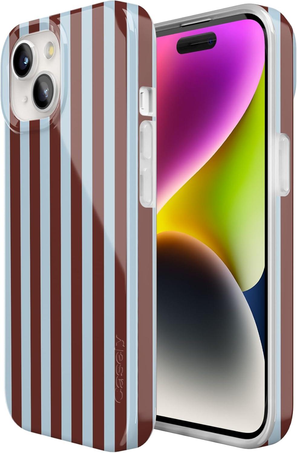 imageCasely iPhone 15 Plus Case Outside the Lines Crayola Marker Compatible with MagSafe Classic Ultra Slim DesignSunday in Brooklyn Chocolate Stripes