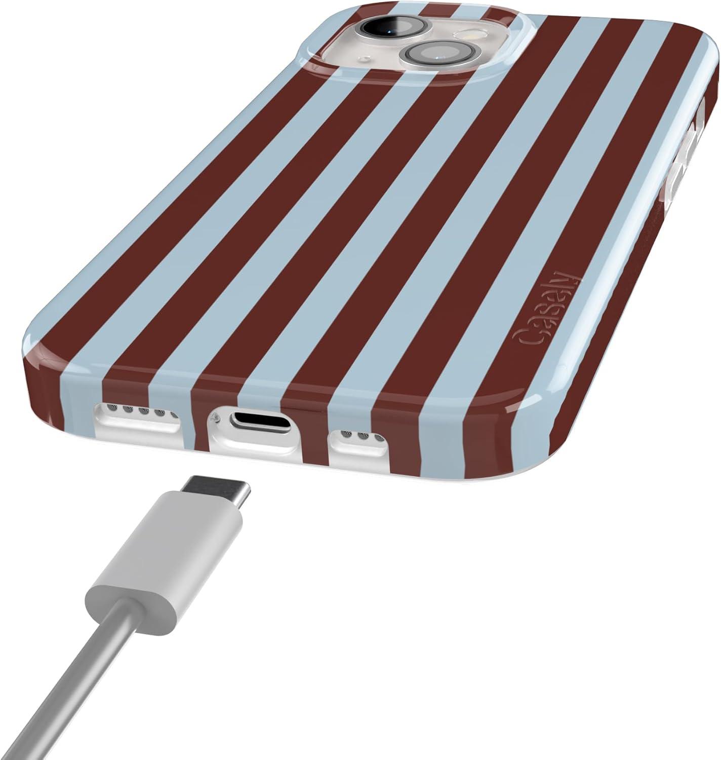 imageCasely iPhone 15 Plus Case Outside the Lines Crayola Marker Compatible with MagSafe Classic Ultra Slim DesignSunday in Brooklyn Chocolate Stripes