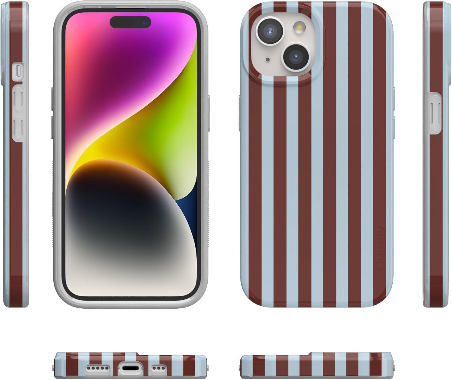 imageCasely iPhone 15 Plus Case Outside the Lines Crayola Marker Compatible with MagSafe Classic Ultra Slim DesignSunday in Brooklyn Chocolate Stripes