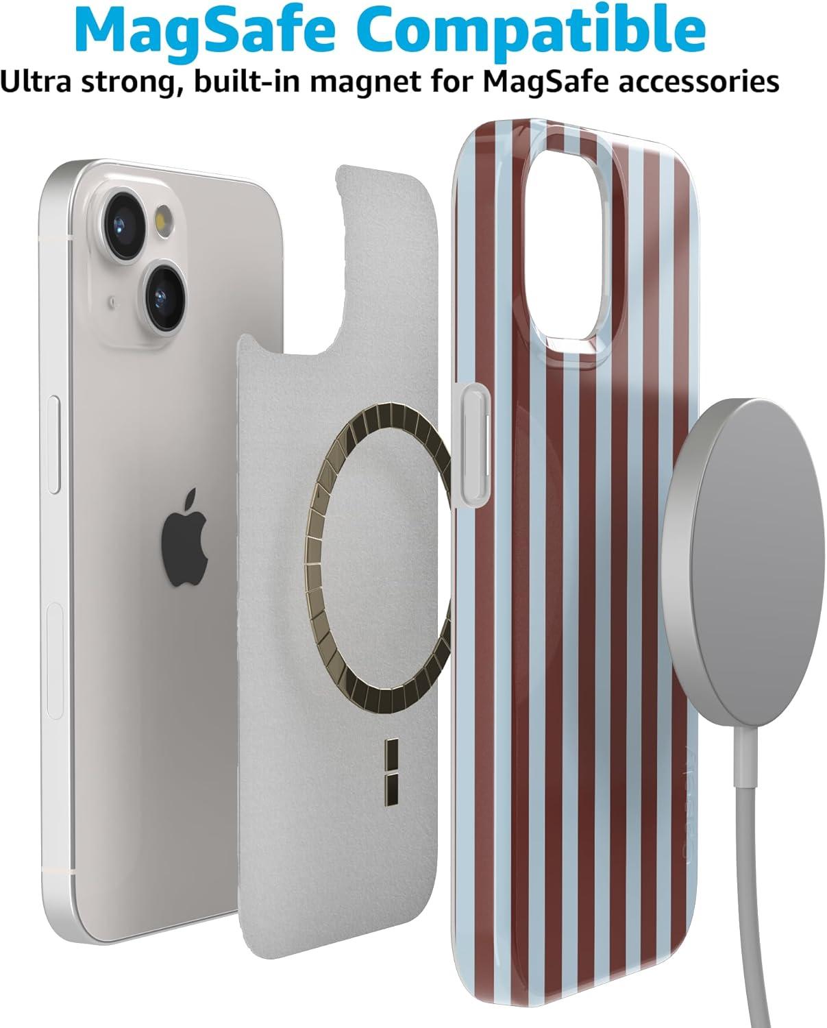 imageCasely iPhone 15 Plus Case Outside the Lines Crayola Marker Compatible with MagSafe Classic Ultra Slim DesignSunday in Brooklyn Chocolate Stripes