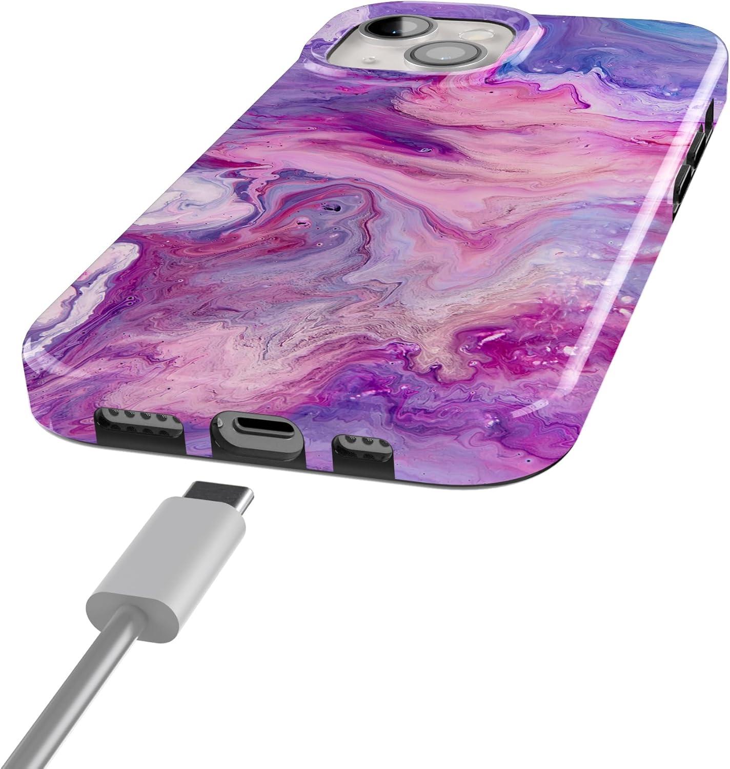 imageCasely iPhone 15 Plus Case Outside the Lines Crayola Marker Compatible with MagSafe Classic Ultra Slim DesignTie Dying Over You Purple Marble
