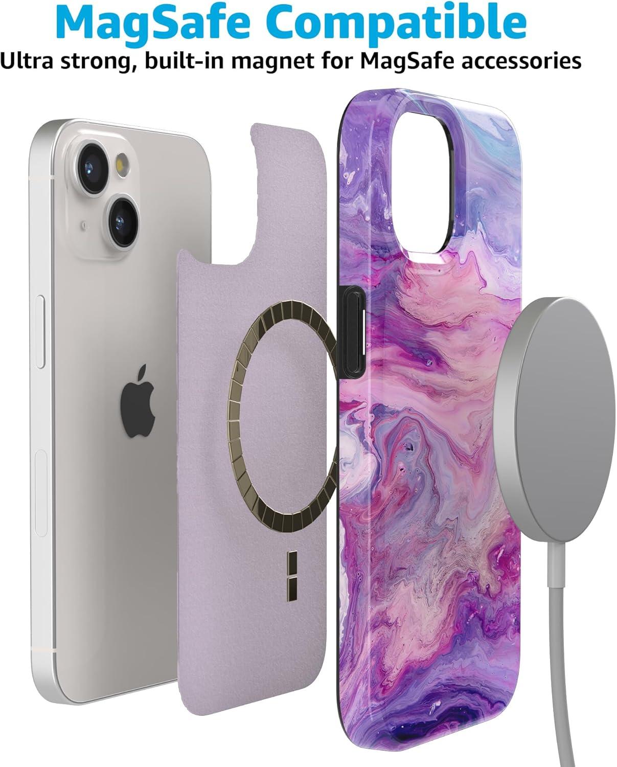 imageCasely iPhone 15 Plus Case Outside the Lines Crayola Marker Compatible with MagSafe Classic Ultra Slim DesignTie Dying Over You Purple Marble