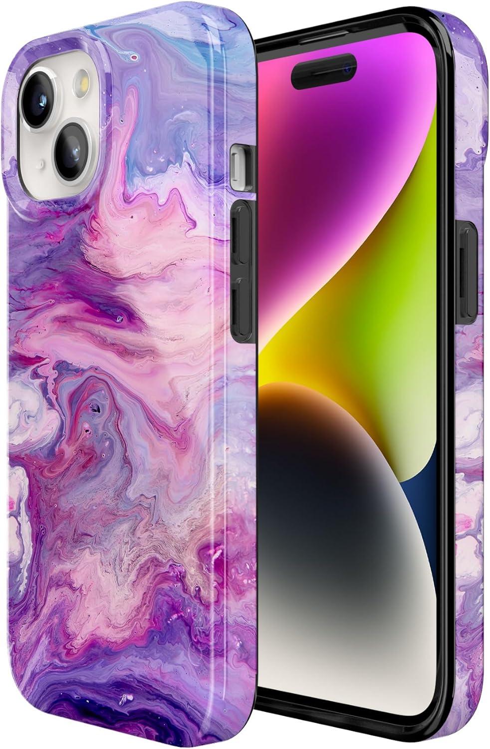 imageCasely iPhone 15 Plus Case Outside the Lines Crayola Marker Compatible with MagSafe Classic Ultra Slim DesignTie Dying Over You Purple Marble