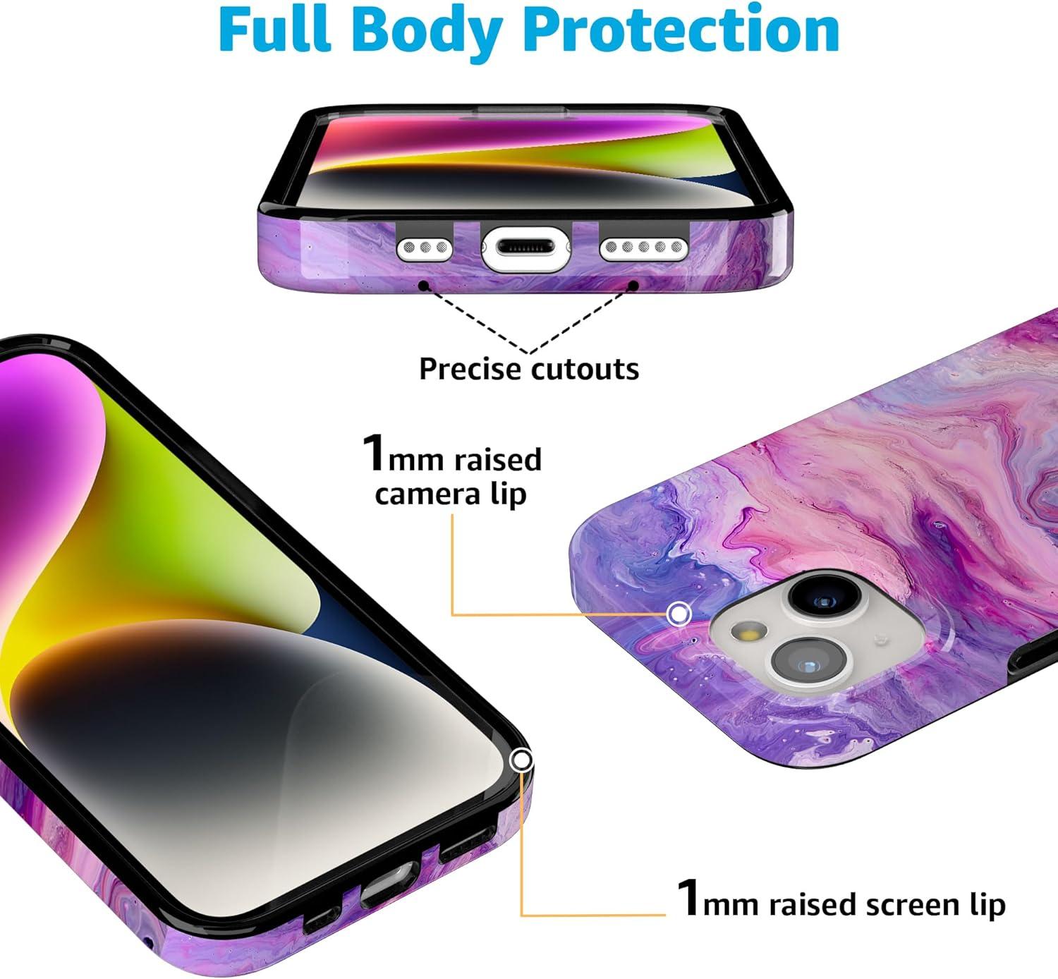imageCasely iPhone 15 Plus Case Outside the Lines Crayola Marker Compatible with MagSafe Classic Ultra Slim DesignTie Dying Over You Purple Marble