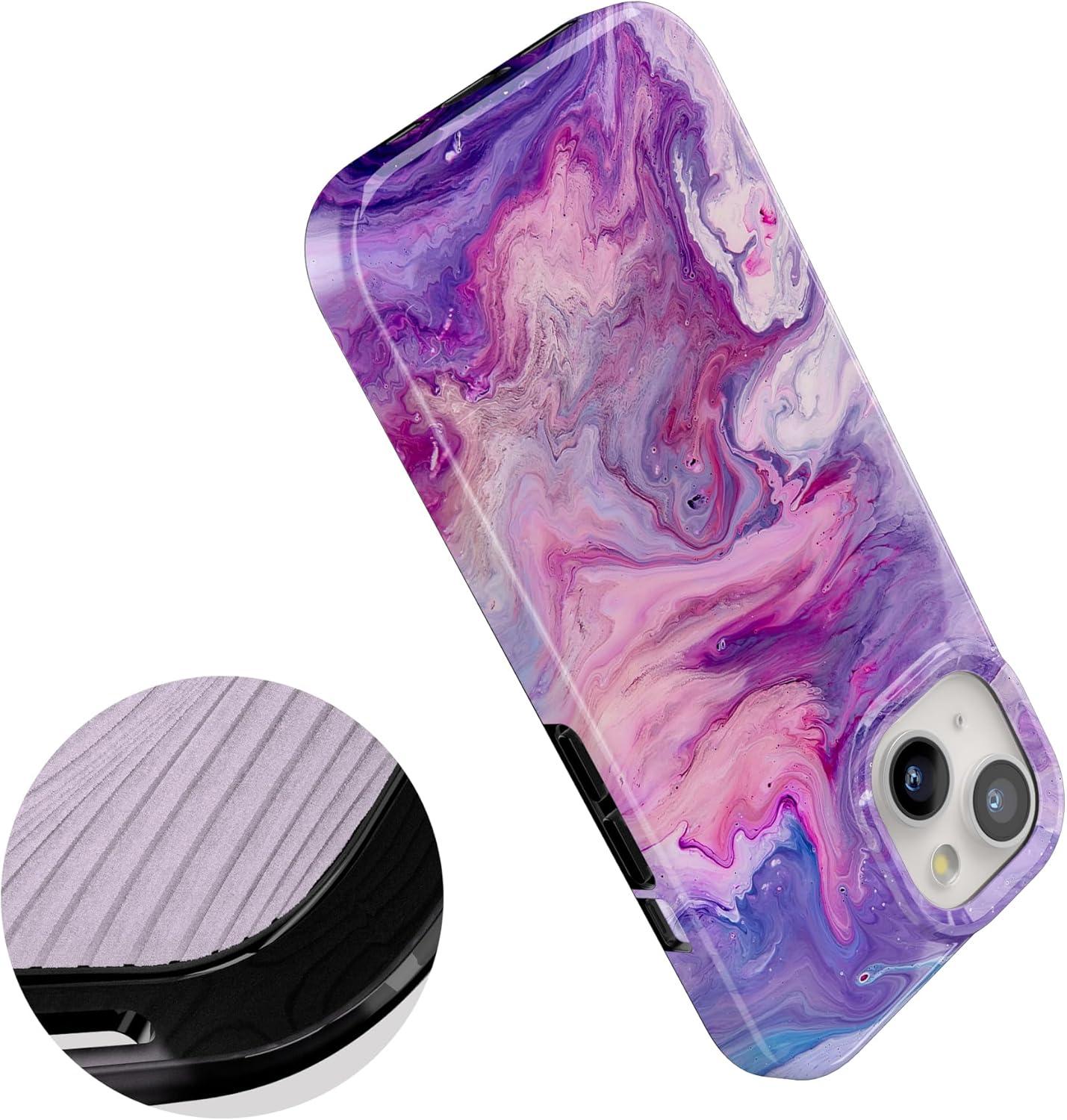 imageCasely iPhone 15 Plus Case Outside the Lines Crayola Marker Compatible with MagSafe Classic Ultra Slim DesignTie Dying Over You Purple Marble