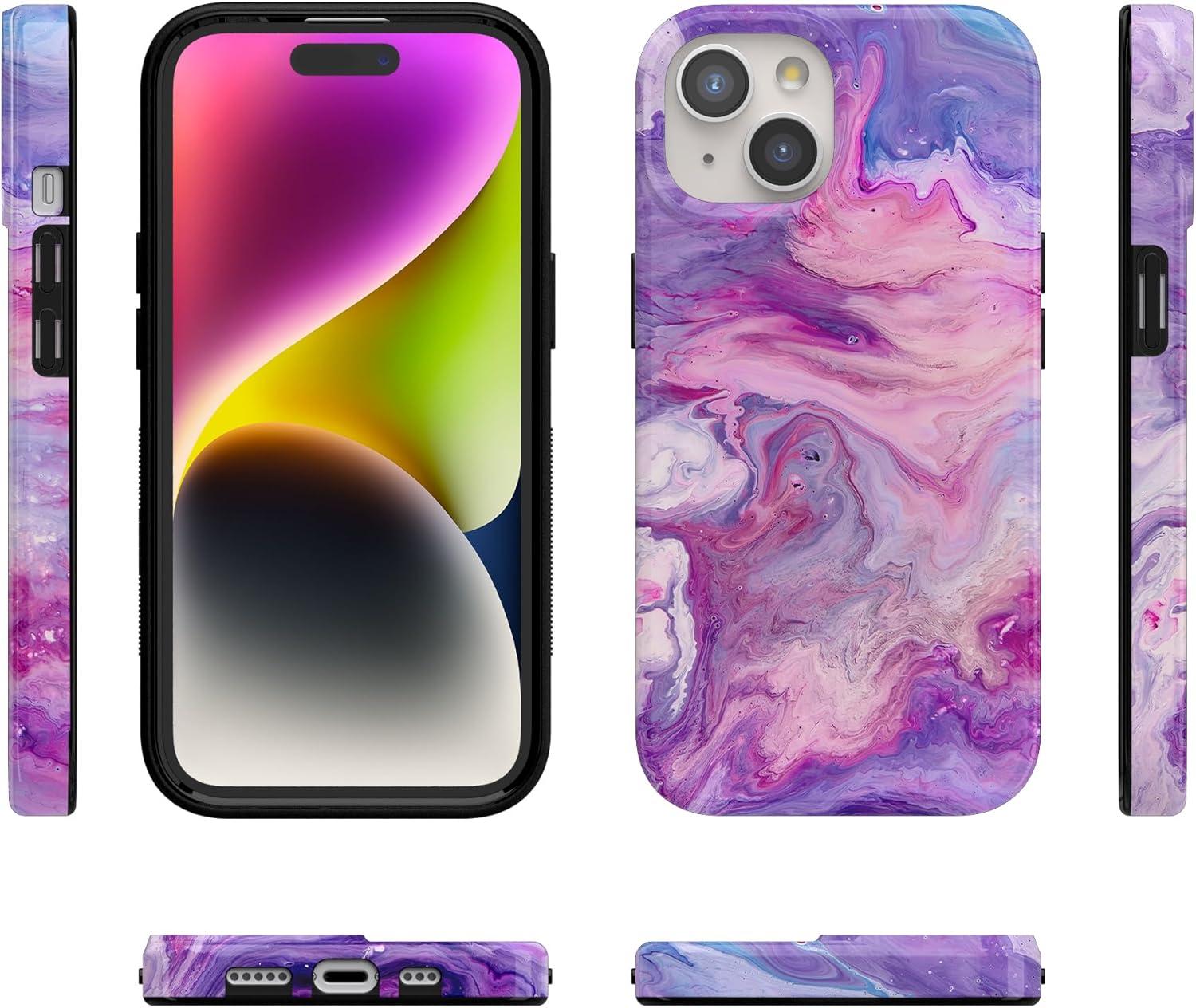 imageCasely iPhone 15 Plus Case Outside the Lines Crayola Marker Compatible with MagSafe Classic Ultra Slim DesignTie Dying Over You Purple Marble