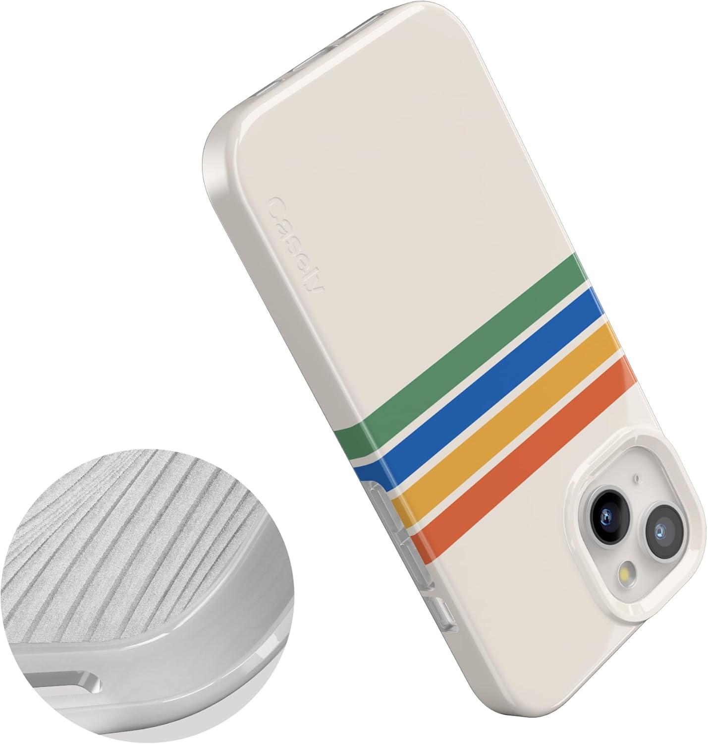 imageCasely iPhone 15 Plus Case Outside the Lines Crayola Marker Compatible with MagSafe Classic Ultra Slim DesignTotally Groovy Rainbow Stripes Color Block