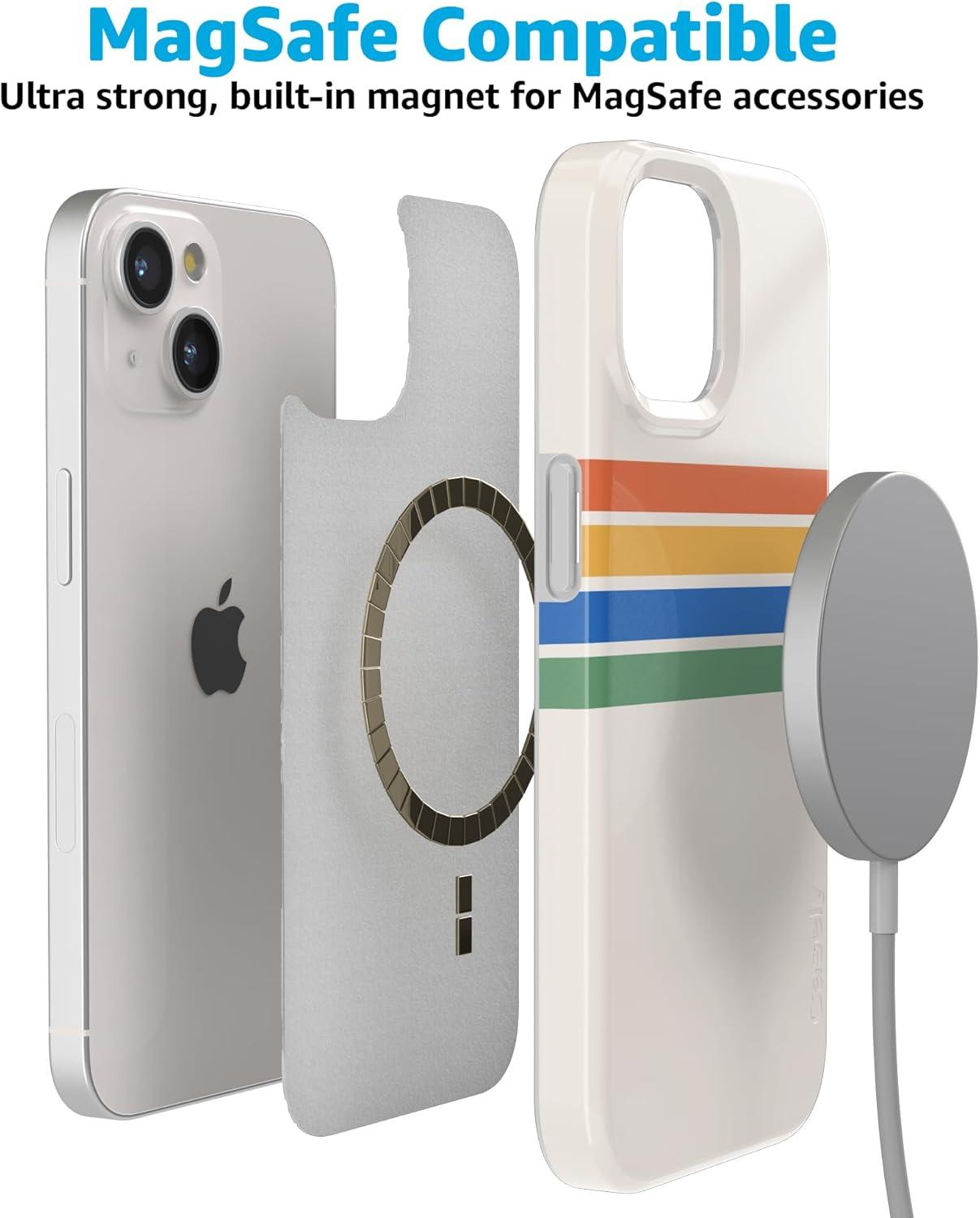 imageCasely iPhone 15 Plus Case Outside the Lines Crayola Marker Compatible with MagSafe Classic Ultra Slim DesignTotally Groovy Rainbow Stripes Color Block