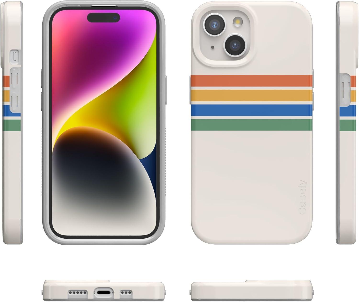 imageCasely iPhone 15 Plus Case Outside the Lines Crayola Marker Compatible with MagSafe Classic Ultra Slim DesignTotally Groovy Rainbow Stripes Color Block