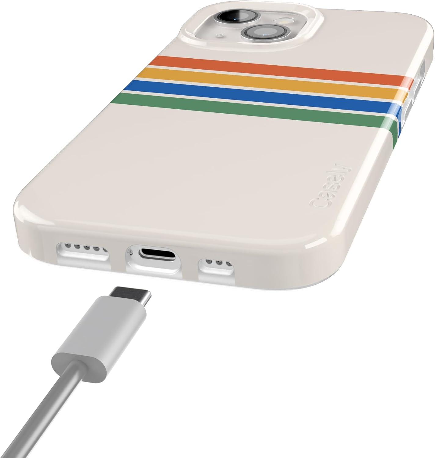 imageCasely iPhone 15 Plus Case Outside the Lines Crayola Marker Compatible with MagSafe Classic Ultra Slim DesignTotally Groovy Rainbow Stripes Color Block