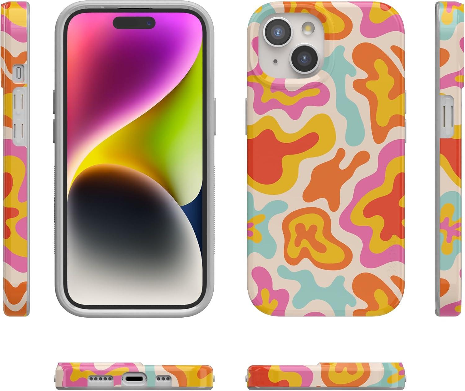 imageCasely iPhone 15 Plus Case Outside the Lines Crayola Marker Compatible with MagSafe Classic Ultra Slim DesignTropical Color Splash Abstract Retro