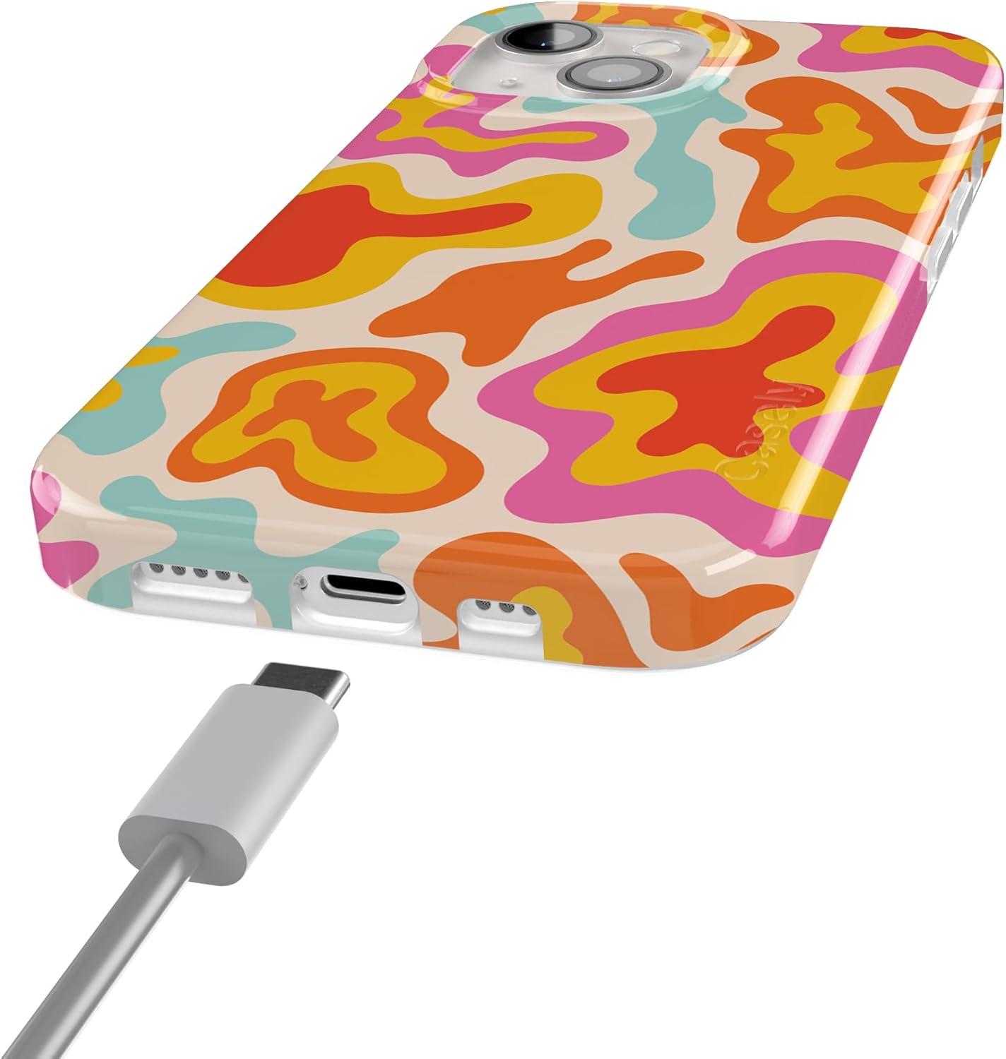 imageCasely iPhone 15 Plus Case Outside the Lines Crayola Marker Compatible with MagSafe Classic Ultra Slim DesignTropical Color Splash Abstract Retro