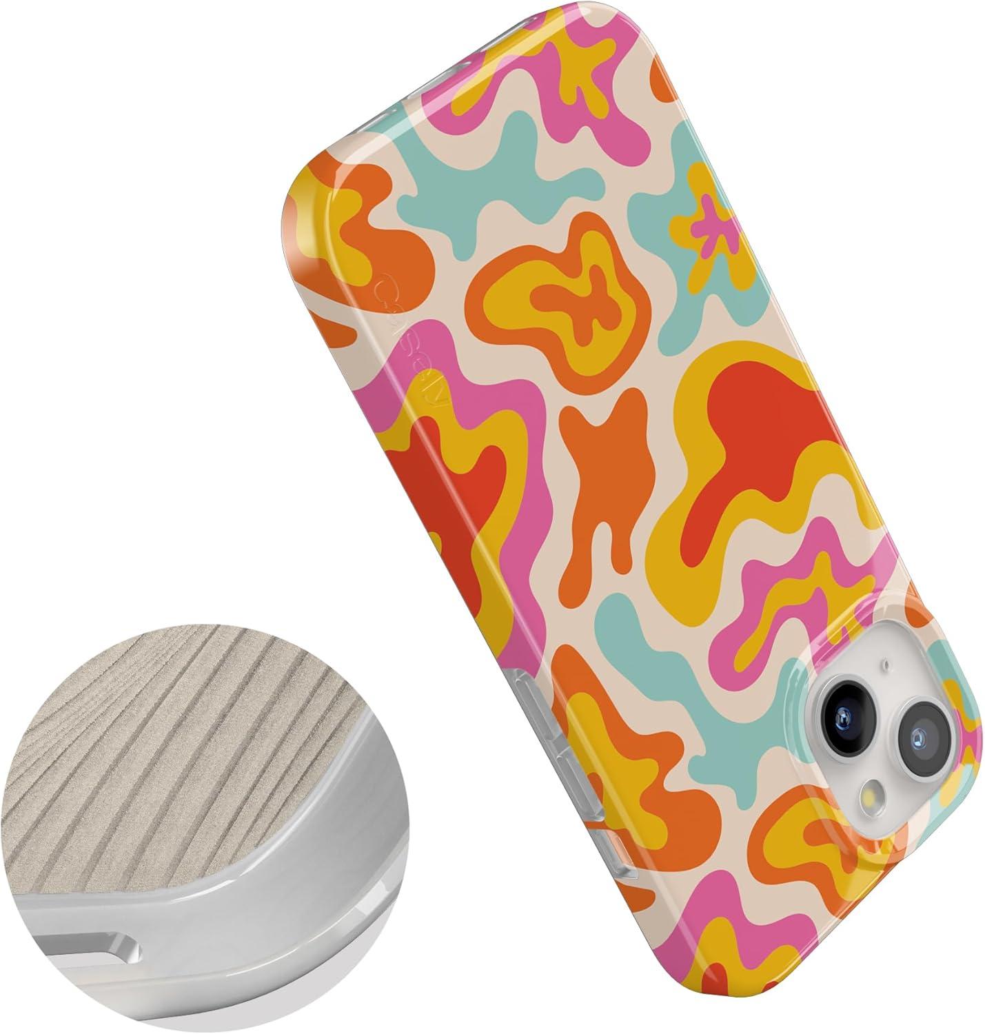 imageCasely iPhone 15 Plus Case Outside the Lines Crayola Marker Compatible with MagSafe Classic Ultra Slim DesignTropical Color Splash Abstract Retro