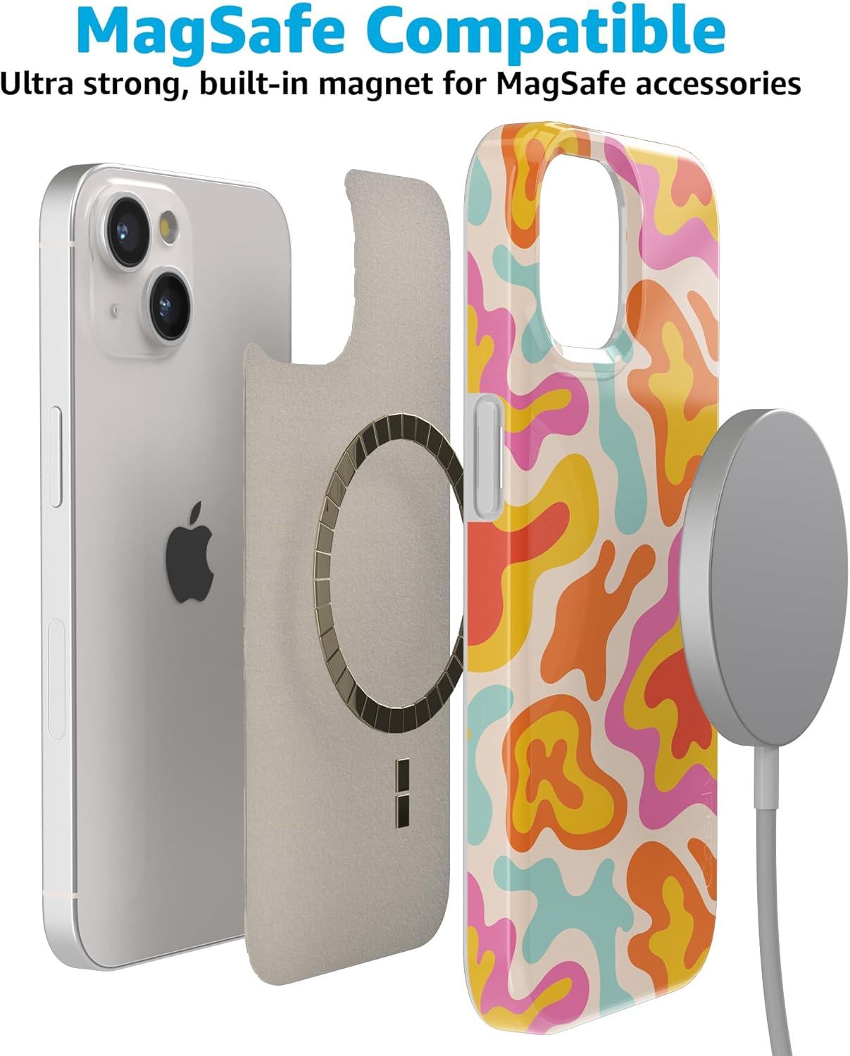 imageCasely iPhone 15 Plus Case Outside the Lines Crayola Marker Compatible with MagSafe Classic Ultra Slim DesignTropical Color Splash Abstract Retro