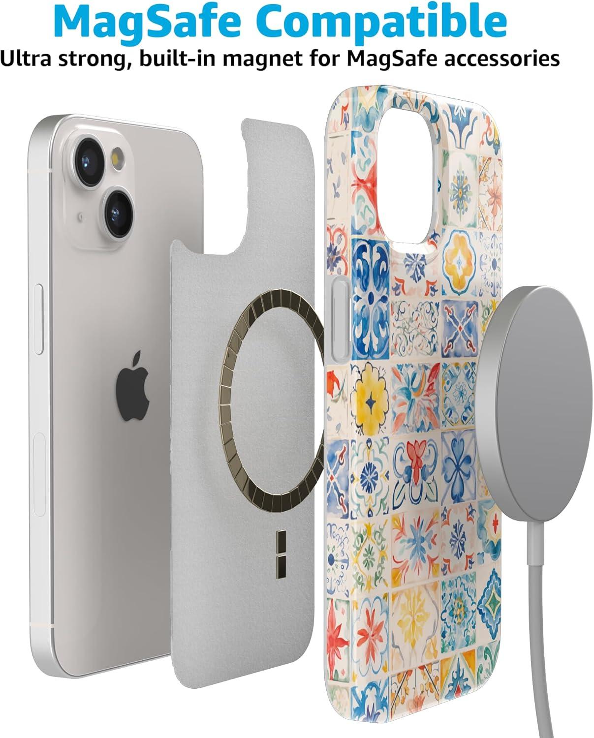 imageCasely iPhone 15 Plus Case Outside the Lines Crayola Marker Compatible with MagSafe Classic Ultra Slim DesignTuscan Tiles Dolce Vita