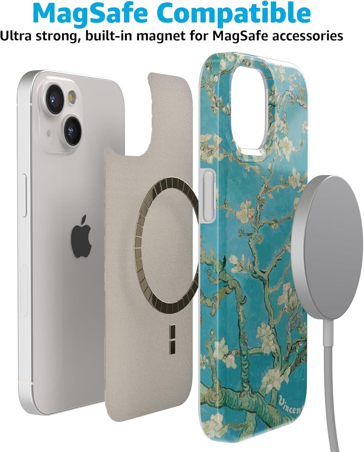 imageCasely iPhone 15 Plus Case Outside the Lines Crayola Marker Compatible with MagSafe Classic Ultra Slim DesignVan Gogh Almond Blossom Floral