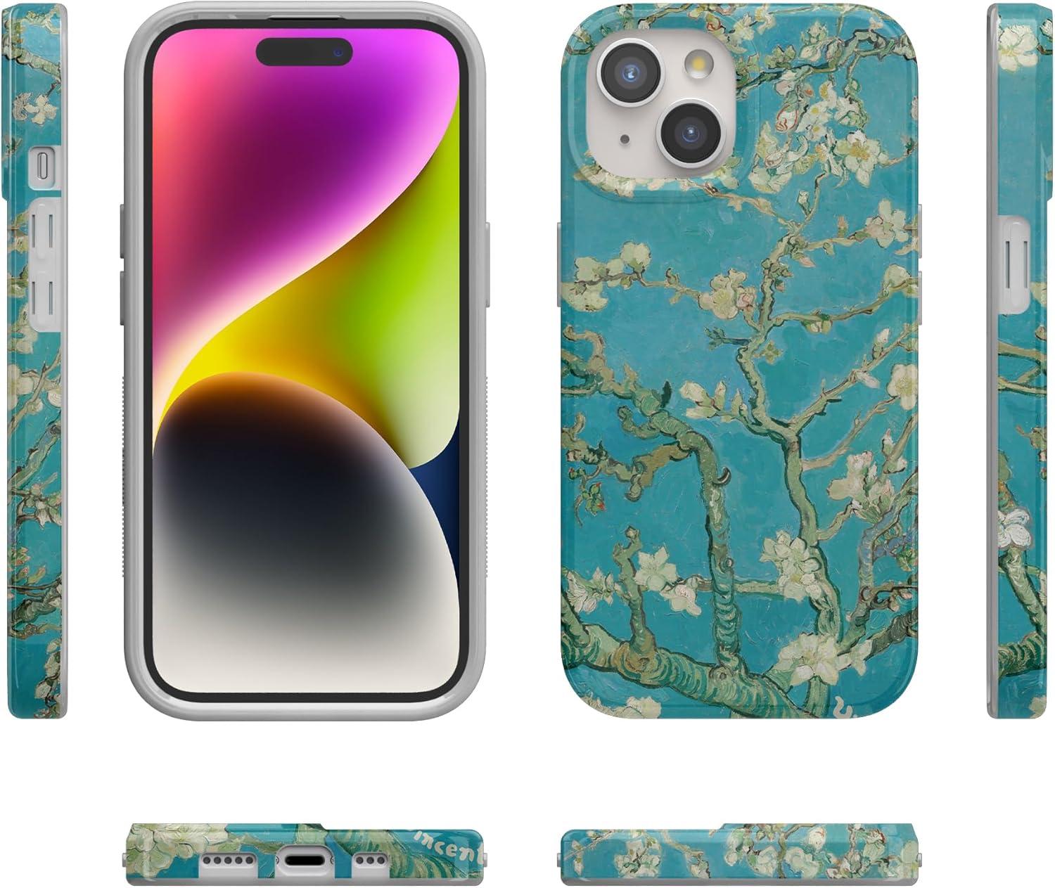 imageCasely iPhone 15 Plus Case Outside the Lines Crayola Marker Compatible with MagSafe Classic Ultra Slim DesignVan Gogh Almond Blossom Floral