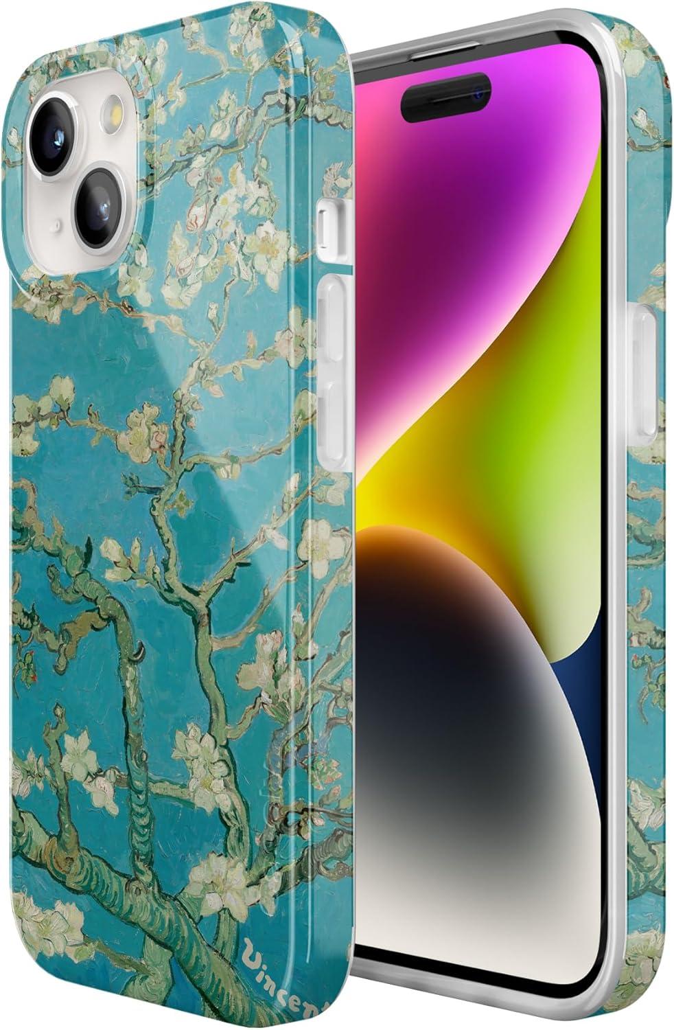 imageCasely iPhone 15 Plus Case Outside the Lines Crayola Marker Compatible with MagSafe Classic Ultra Slim DesignVan Gogh Almond Blossom Floral