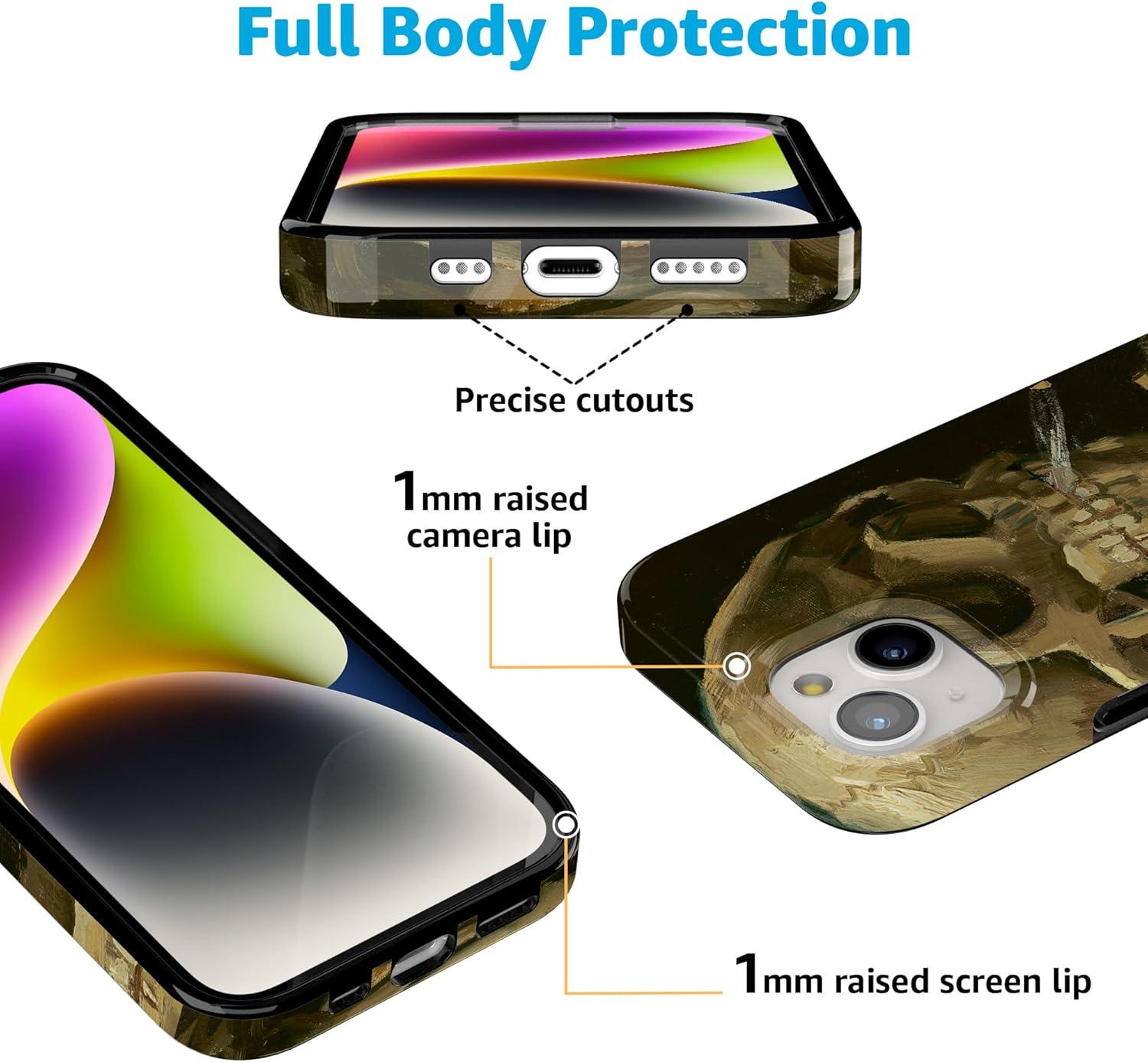 imageCasely iPhone 15 Plus Case Outside the Lines Crayola Marker Compatible with MagSafe Classic Ultra Slim DesignVan Gogh Skull of a Skeleton with Burning Cig