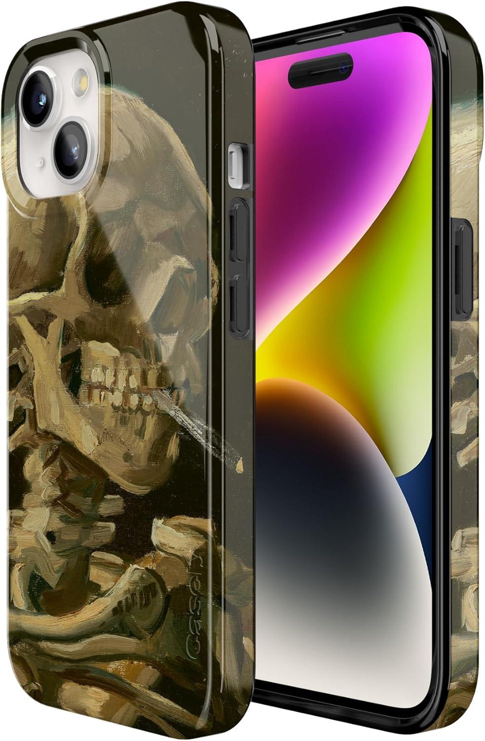 imageCasely iPhone 15 Plus Case Outside the Lines Crayola Marker Compatible with MagSafe Classic Ultra Slim DesignVan Gogh Skull of a Skeleton with Burning Cig