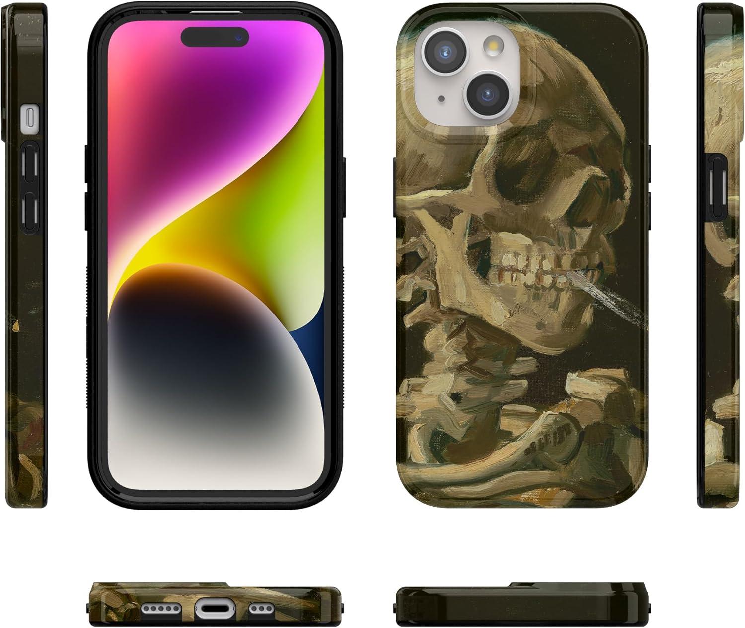imageCasely iPhone 15 Plus Case Outside the Lines Crayola Marker Compatible with MagSafe Classic Ultra Slim DesignVan Gogh Skull of a Skeleton with Burning Cig