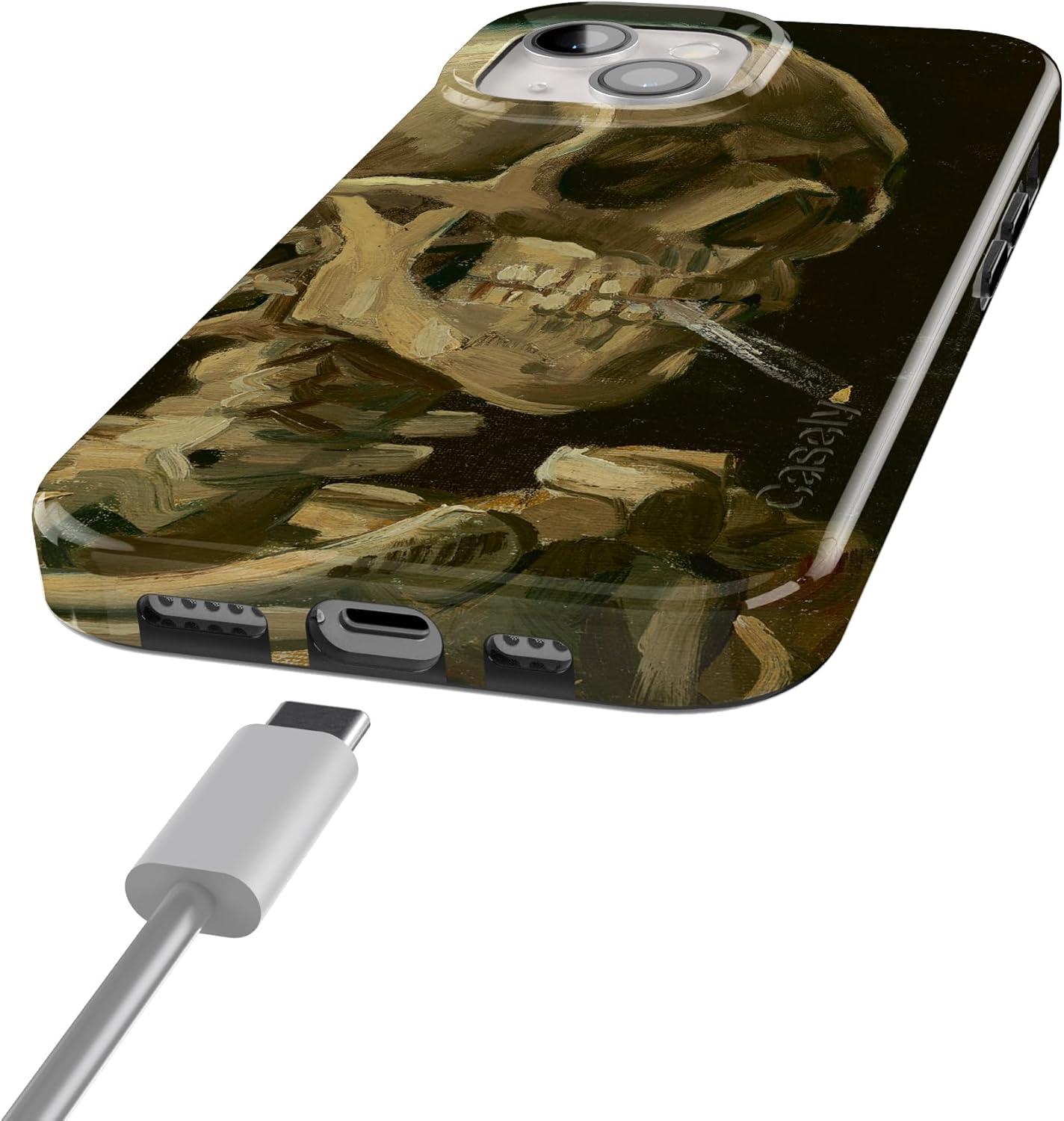 imageCasely iPhone 15 Plus Case Outside the Lines Crayola Marker Compatible with MagSafe Classic Ultra Slim DesignVan Gogh Skull of a Skeleton with Burning Cig